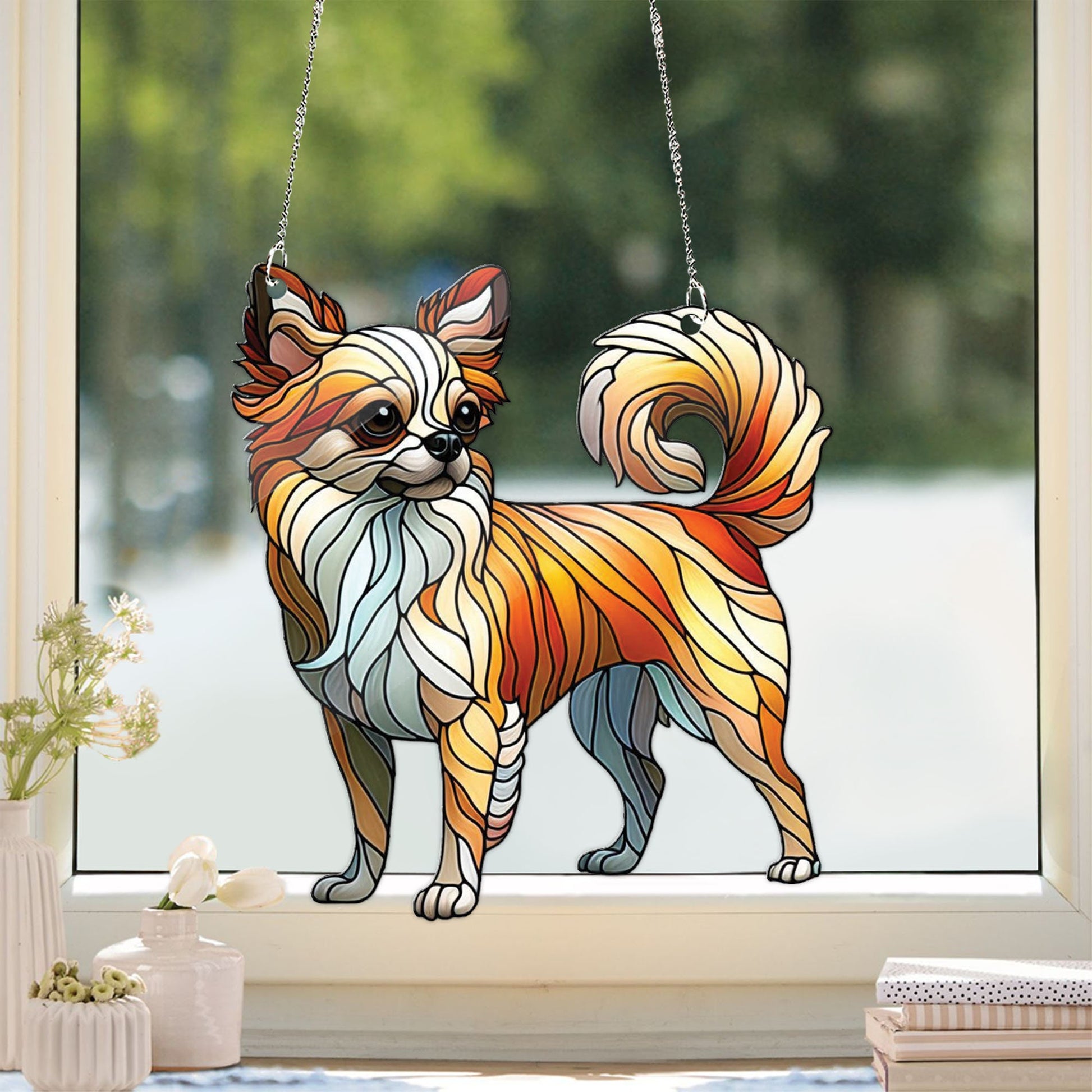 Chihuahua Window Hanging, Dog Mom Gift, Chihuahua memorial, chihuahua ACRYLIC Window Hanging, floral Lover Gift, NOT suncatcher