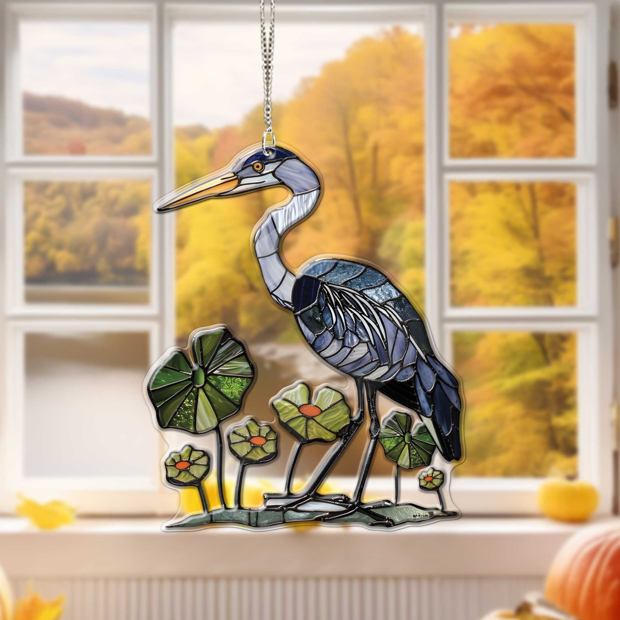 Grey Heron Acrylic Window Hanging, Egret Bird lovers gift, Bird Nerds, Mothers day gift, faux stained glass, Not Suncatcher