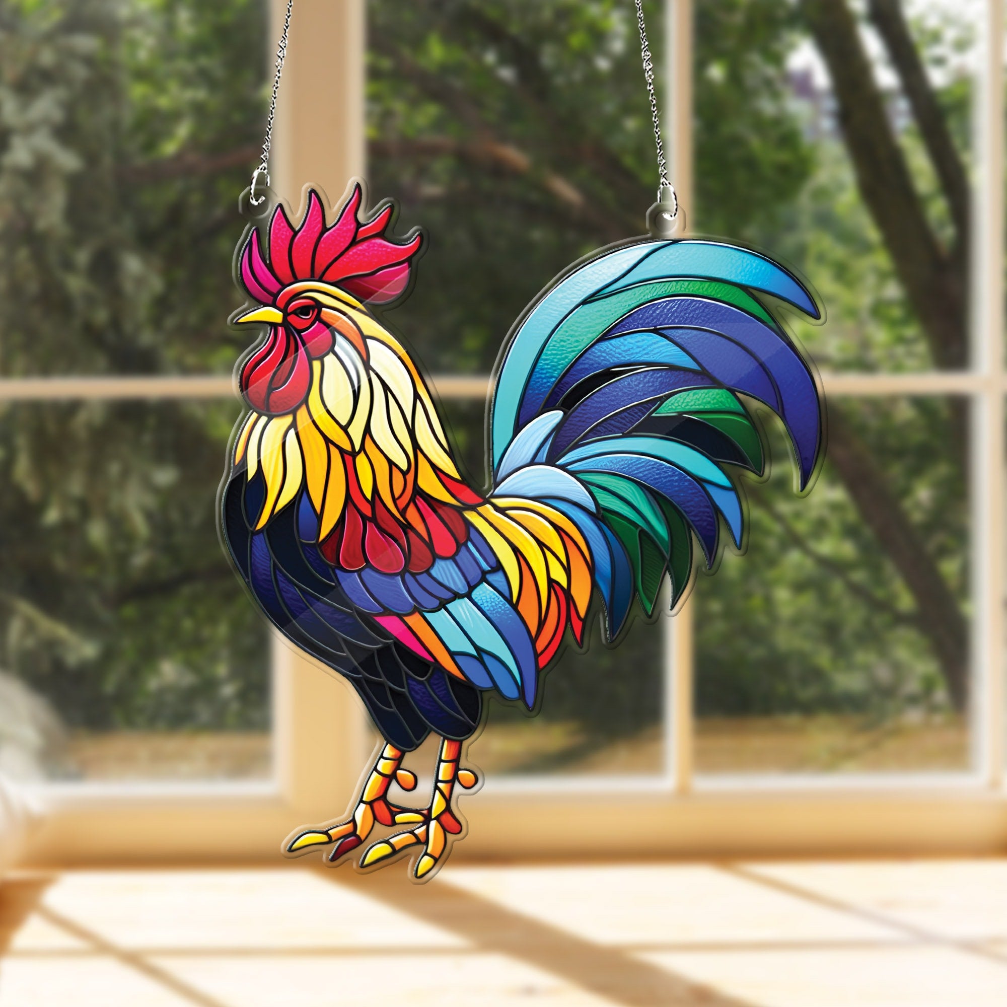 Rooster ACRYLIC window hanging, Rooster Faux Stained Glass, Acrylic Window Hangings, Gift For Her, Home Decor, NOT GLASS