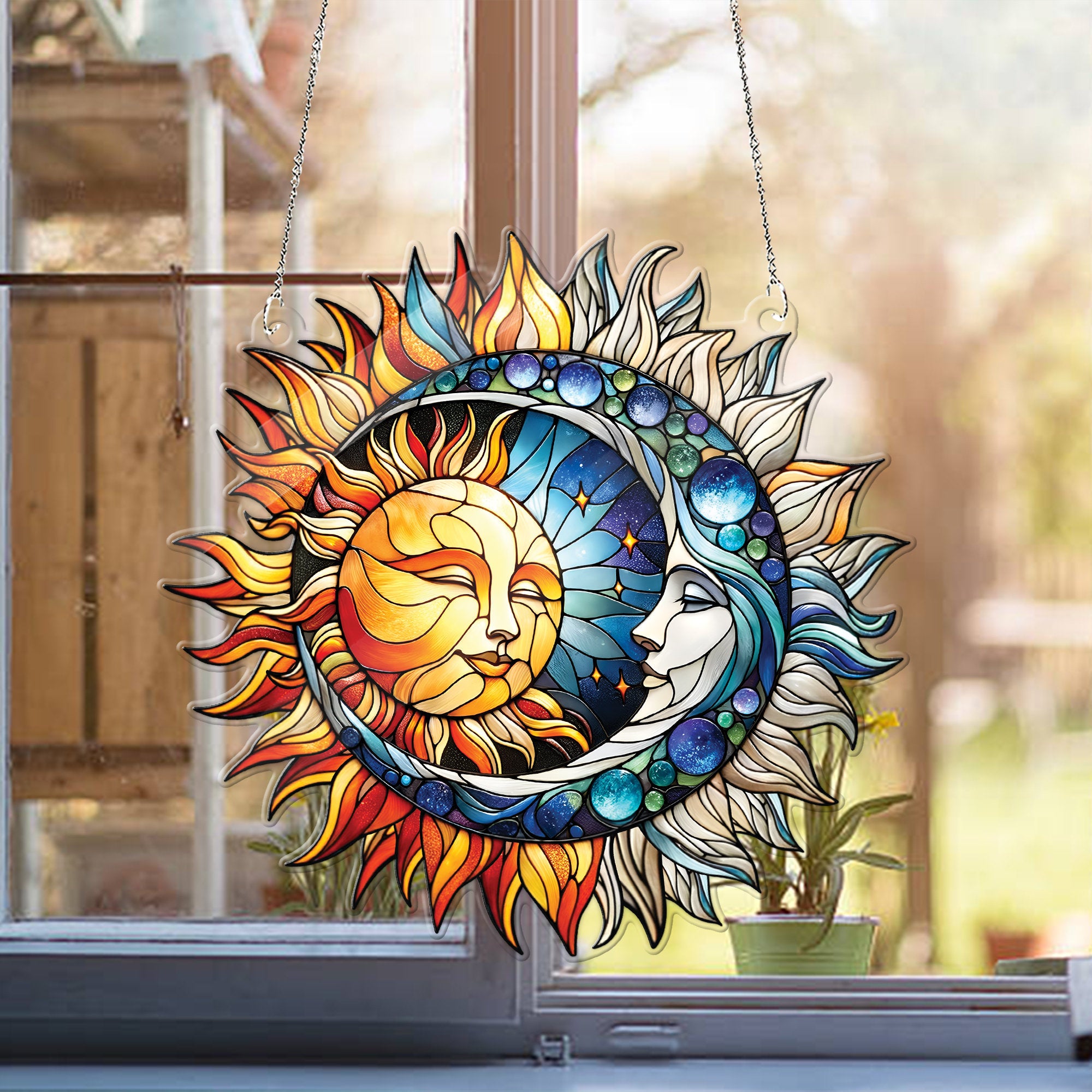 Celestial Sun Moon Acrylic Window Hanging, NOT suncatcher, Nature Art gift, Witchcraft decor, Celestial ornament, Housewarming gift