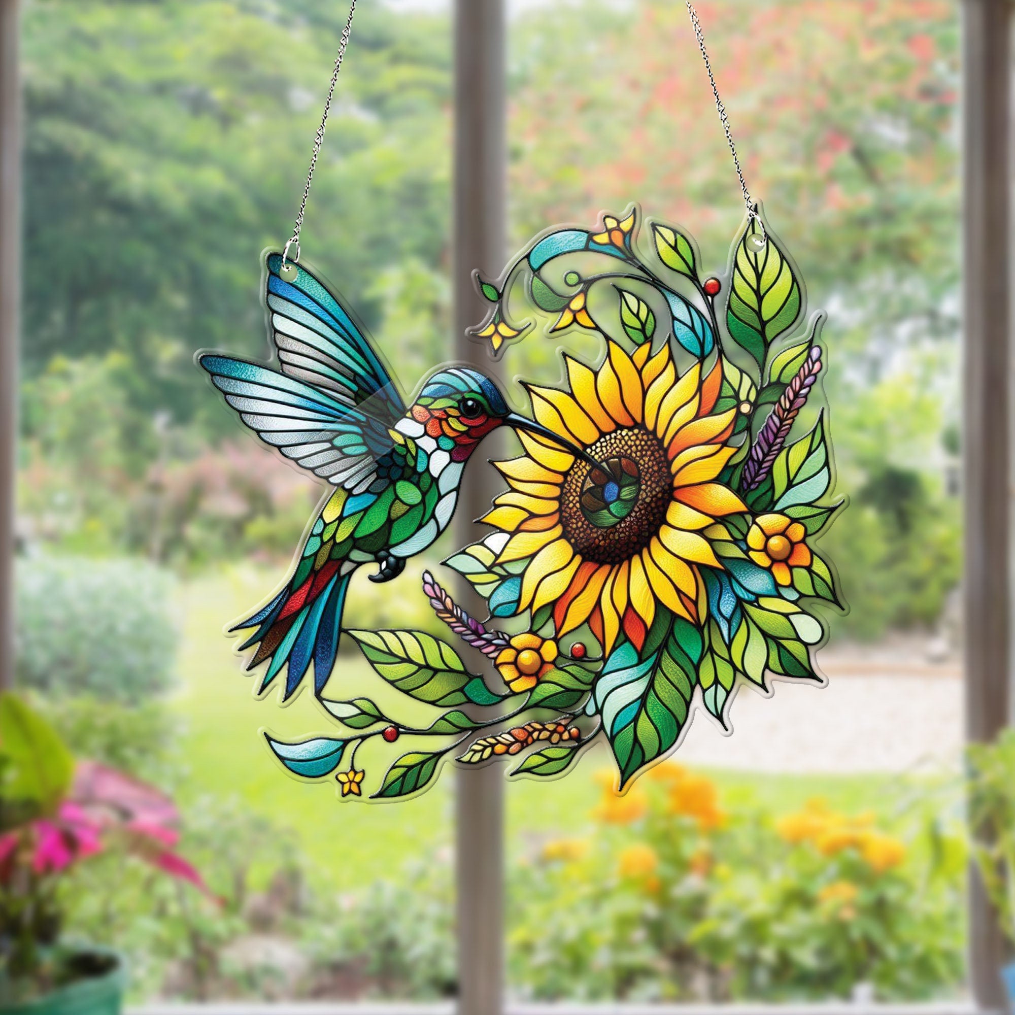 Hummingbird and sunflower ACRYLIC window hanging, Wall Art, Acrylic Window Hanging, NOT suncatcher, Humingbird lovers gift, bird lovers