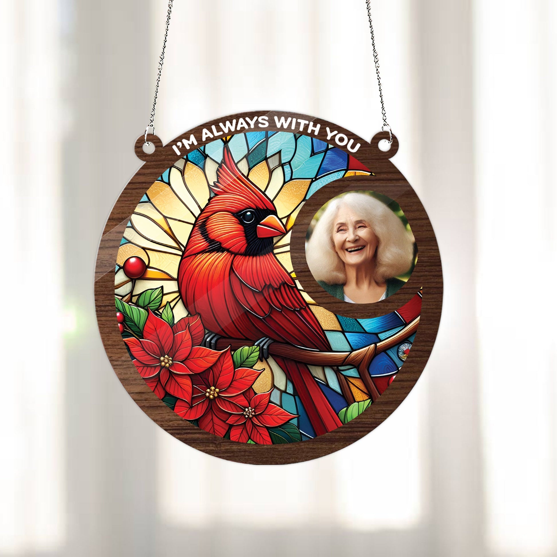 Personalized Photo Memorial Suncatcher Ornament, custom photo, I'm always with you, In loving memory, sympathy gift, Cardinal lovers