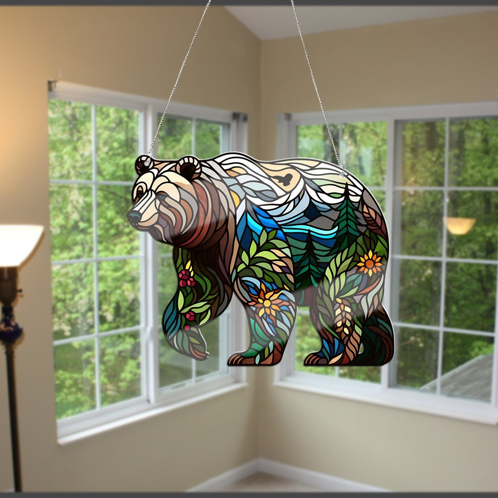 Grizzly Bear Acrylic Window Hangings, Grizzly Bear lovers gift, NOT SUNCATCHER, Hunting Gift, Hunter, Nature Art, Wild Animal Home Decor