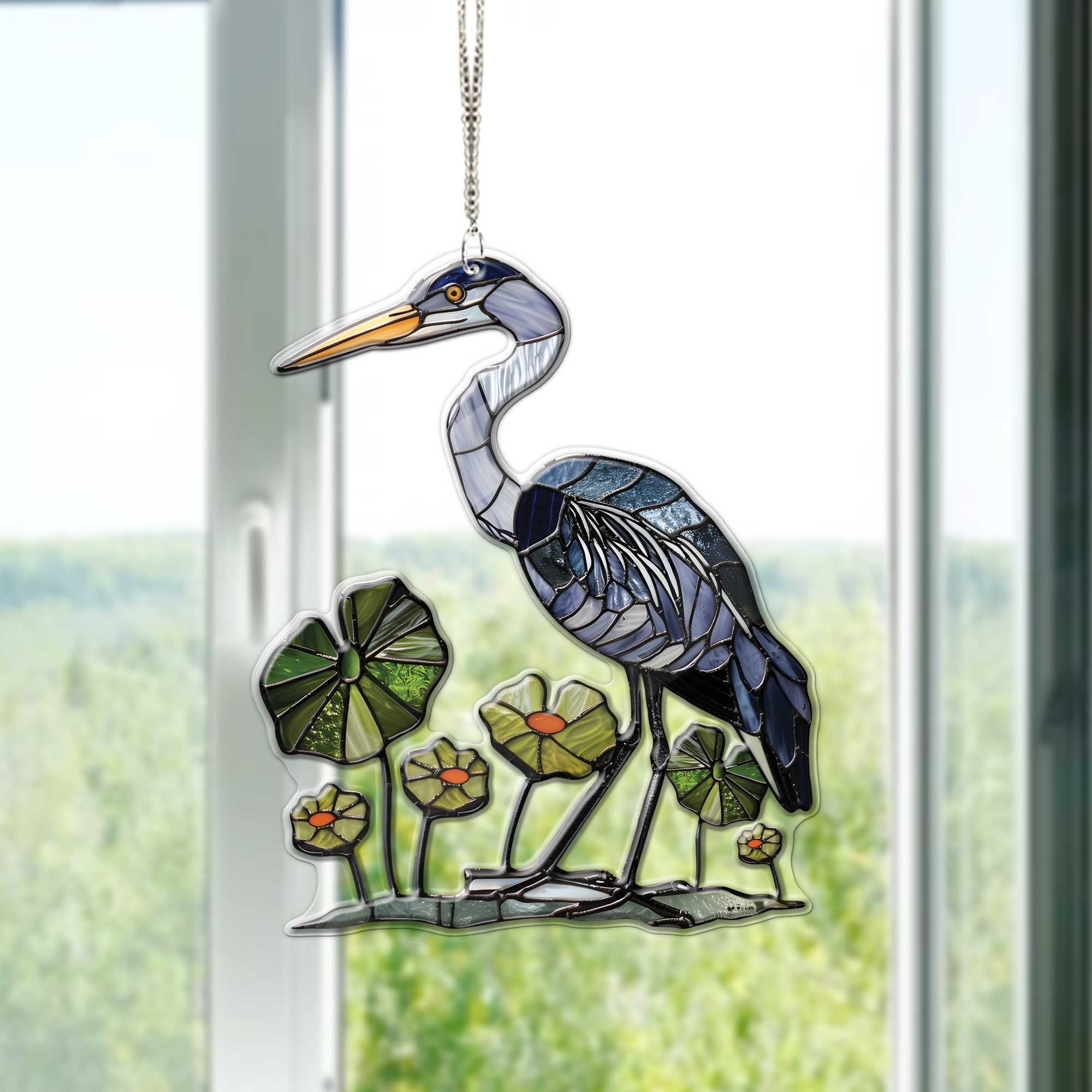 Grey Heron Acrylic Window Hanging, Egret Bird lovers gift, Bird Nerds, Mothers day gift, faux stained glass, Not Suncatcher