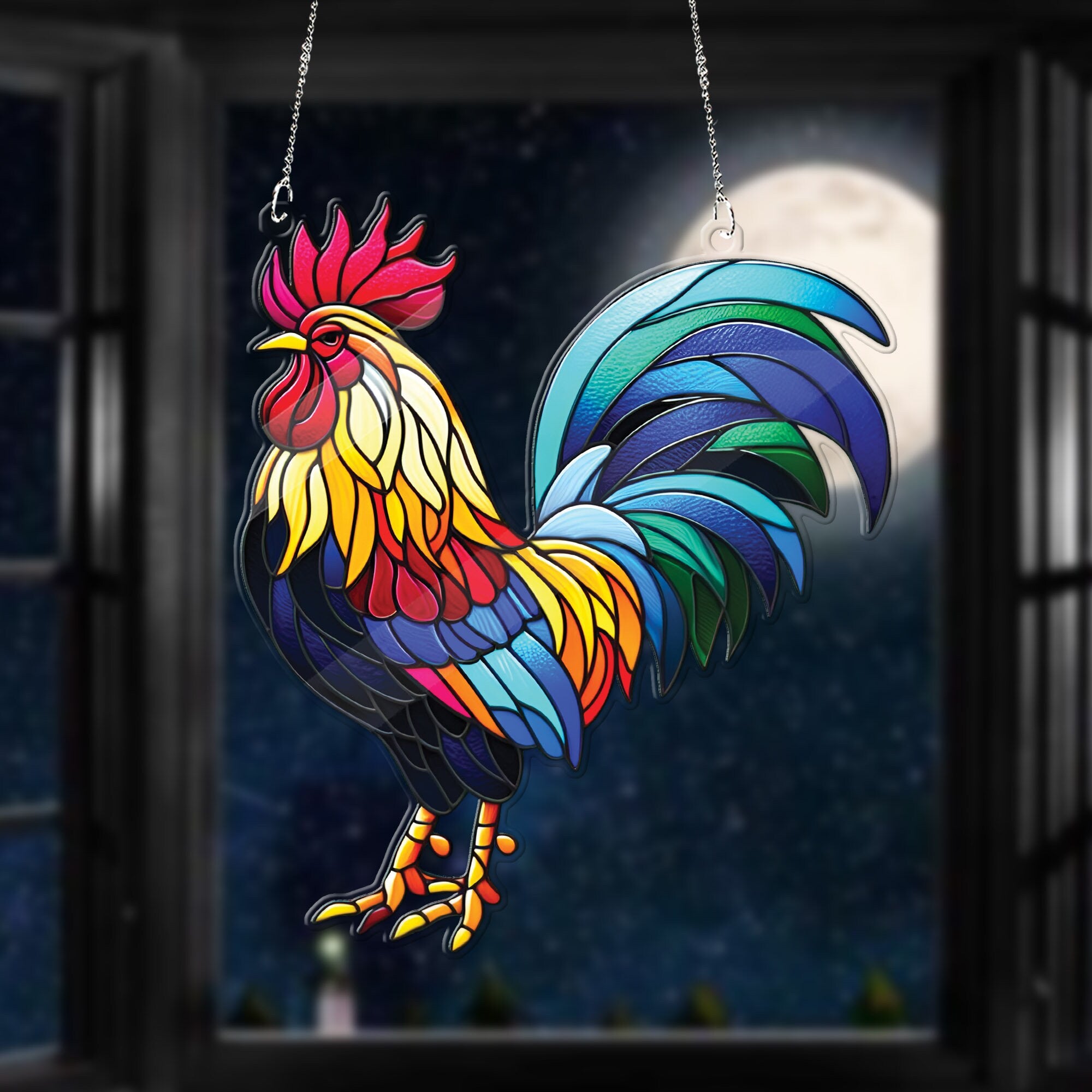 Rooster ACRYLIC window hanging, Rooster Faux Stained Glass, Acrylic Window Hangings, Gift For Her, Home Decor, NOT GLASS