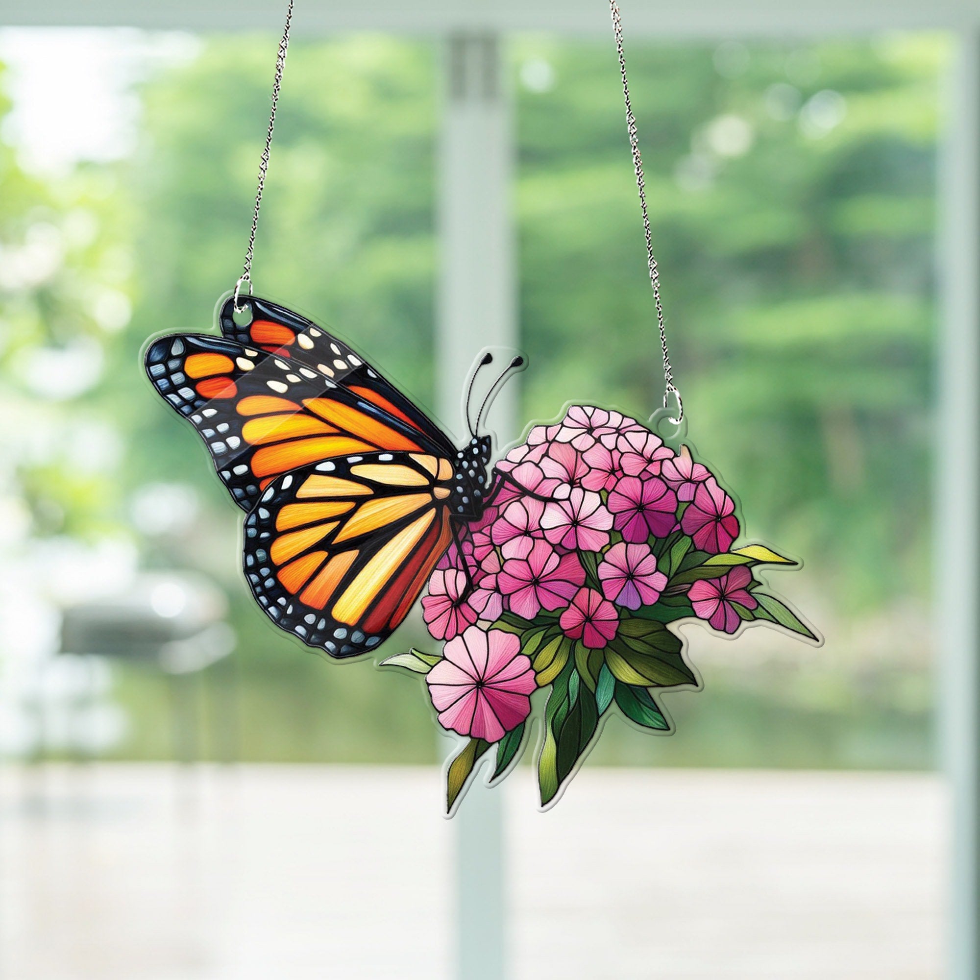 Monarch Butterfly Acrylic Window Hanging, Hydrangea flowers, NOT Suncatcher, Perfect for Home, Garden, Gift For Her, butterfly lovers