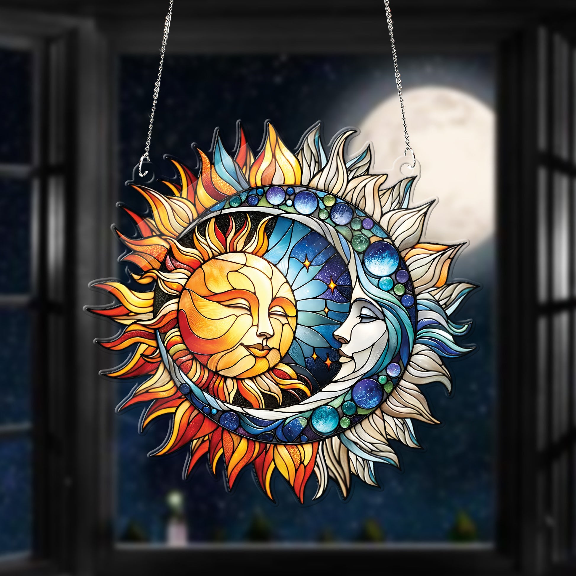Celestial Sun Moon Acrylic Window Hanging, NOT suncatcher, Nature Art gift, Witchcraft decor, Celestial ornament, Housewarming gift