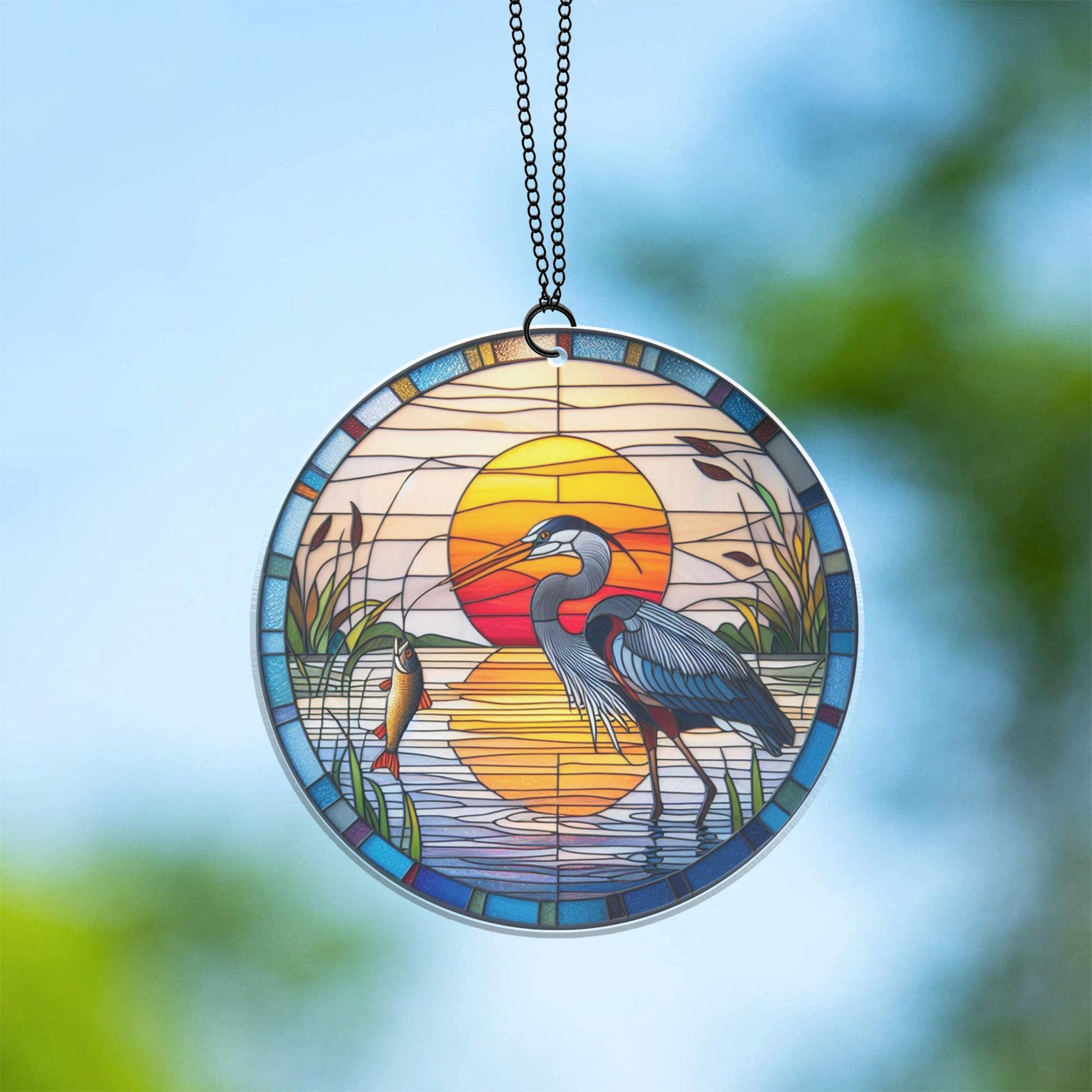 Great Blue heron catching fish Suncatcher Ornament, Heron lovers, Great blue heron, Home decor, Gift for dad, Bird nerd,  NOT glass