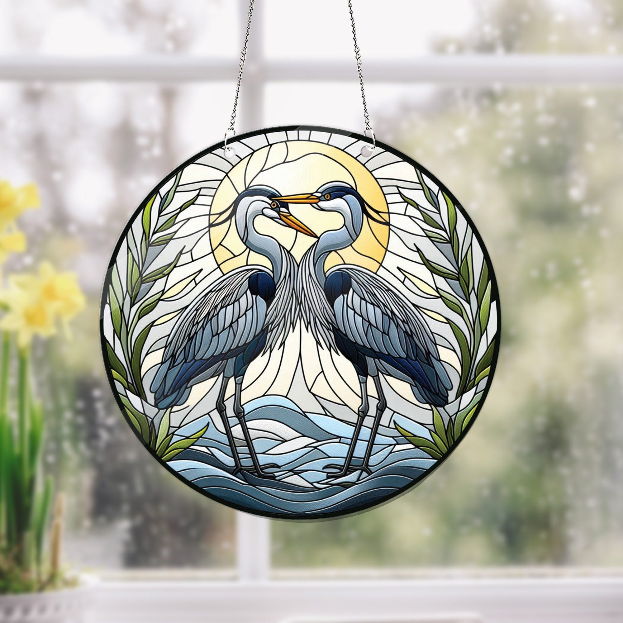 Great Blue Heron couple Acrylic Window Hanging, Egret Bird lovers gift, Bird Nerds,couple gift, anniversary gift, Not Suncatcher,