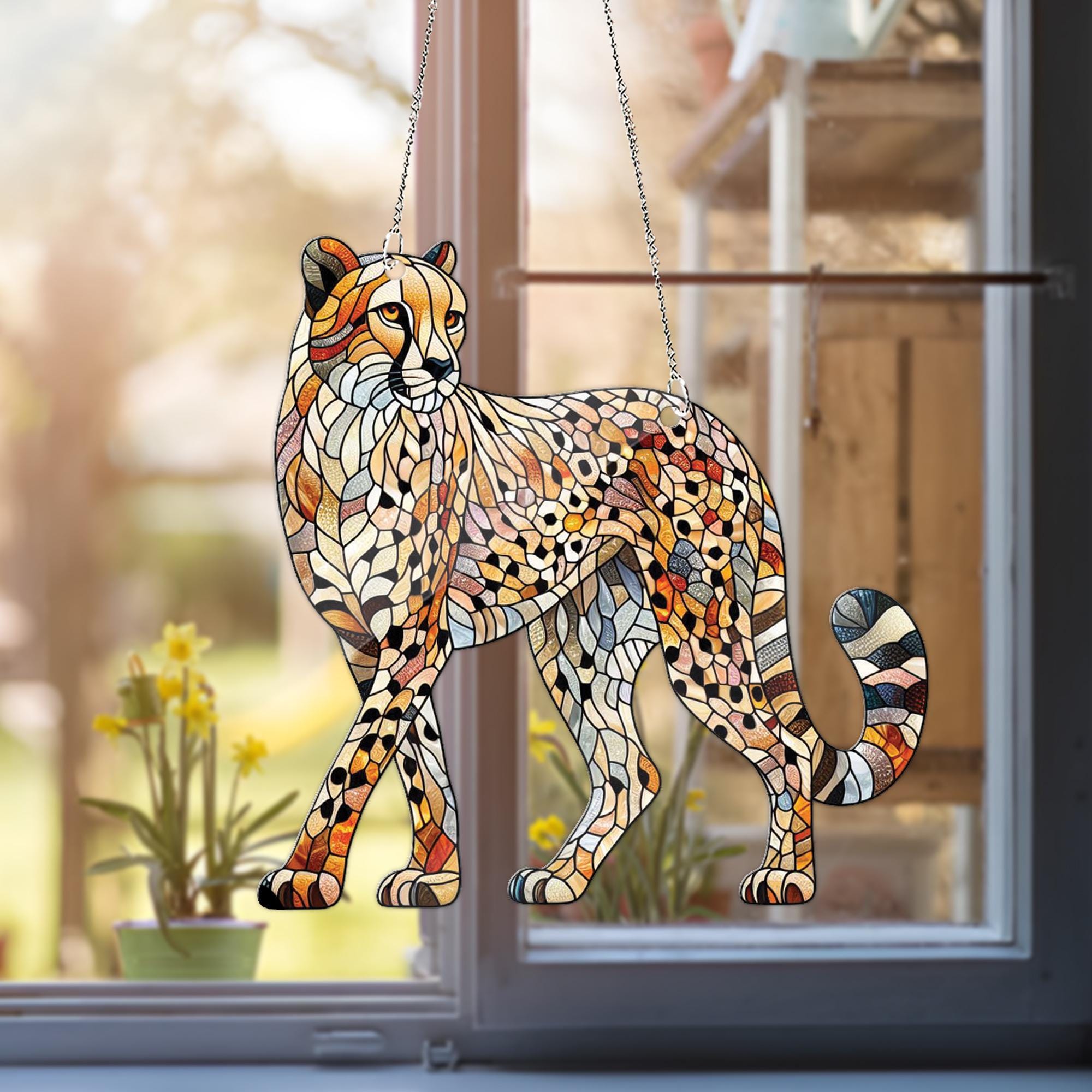 Cheetah Acrylic Window Hangings, cheetah hanging, NOT suncatcher, Gift For Her, Animal lover, wildlife nature decor