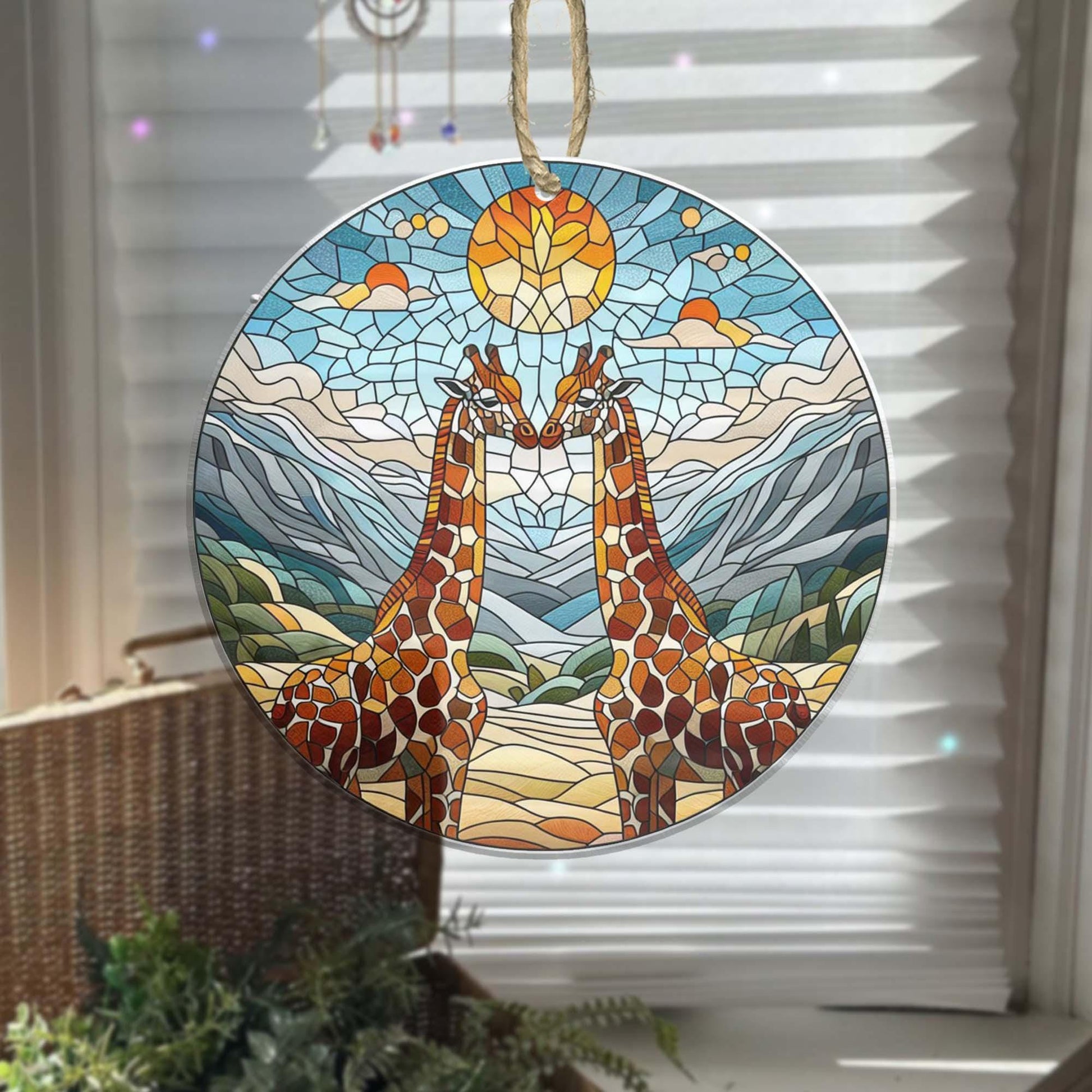 GIRAFFE couple Suncatcher Ornament, Wildlife Home decor, Giraffe lover, couple gift, wedding gift,  NOT glass, Window hanging