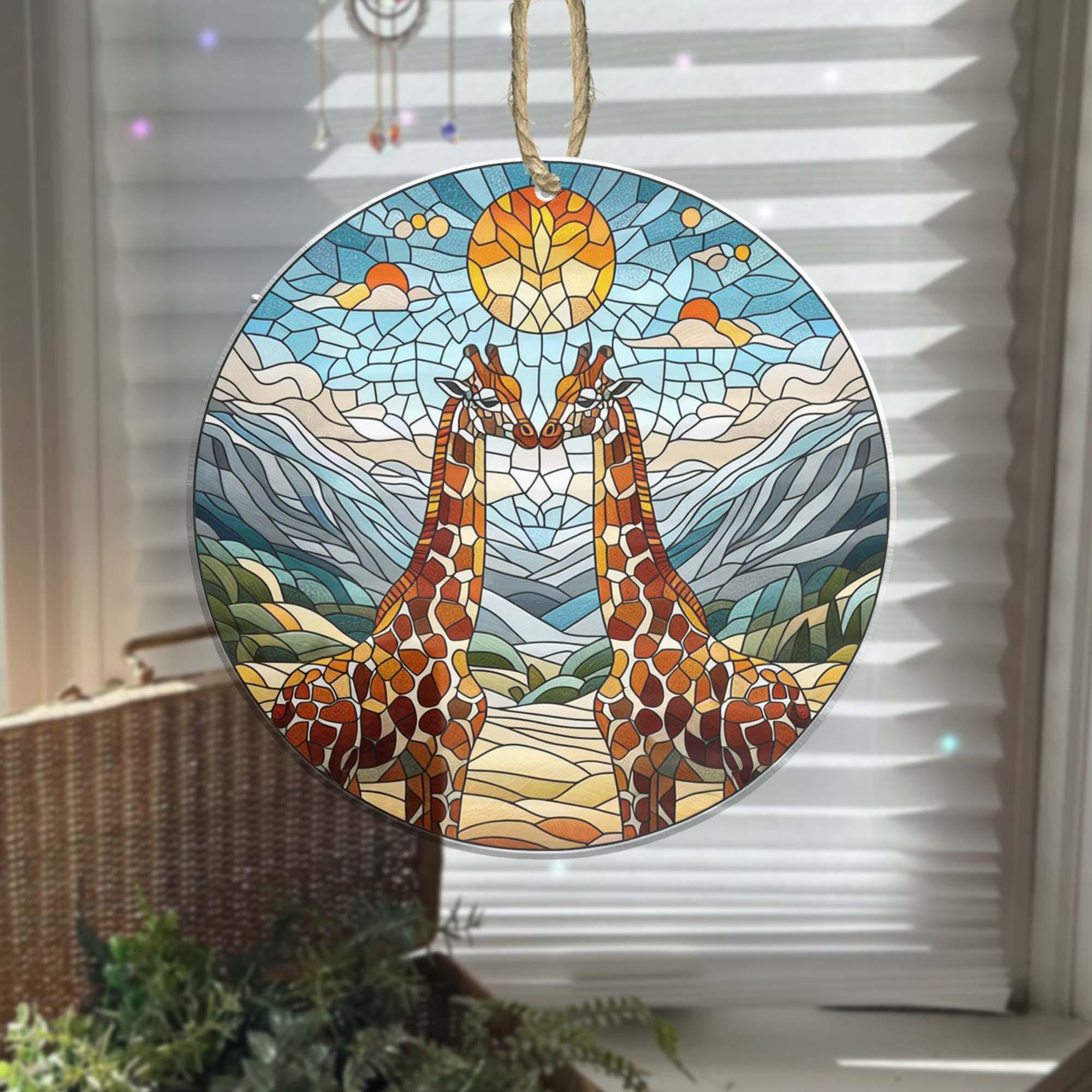 GIRAFFE couple Suncatcher Ornament, Wildlife Home decor, Giraffe lover, couple gift, wedding gift,  NOT glass, Window hanging