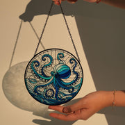 Blue Octopus GLASS Hanging, Octopus Window hanging, Suncatcher ornament, Octopus suncatcher, Housewarming gift, sea animal