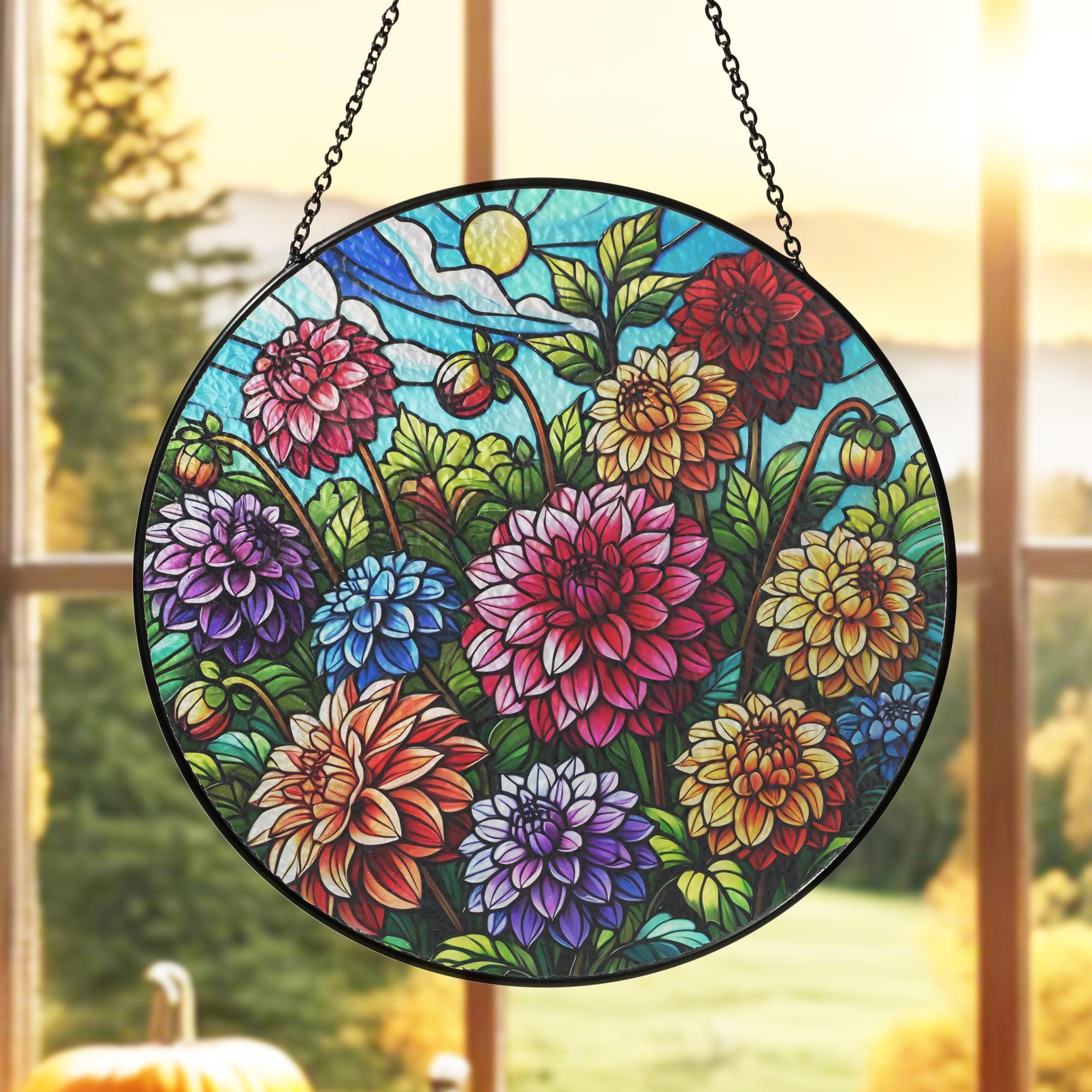 Dahlia Flowers GLASS Decor, Flower Lover Decor, Dahlia Flower Decor, Yard Decor, Flower Gift, Gift For Mom,Mom Decor,Flower Suncatcher
