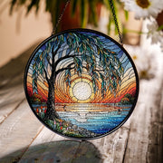 Weeping willow sunset GLASS Hanging, Sunset Suncatcher hanging, weeping willow hanging, Sunset glass, Landscape suncatcher