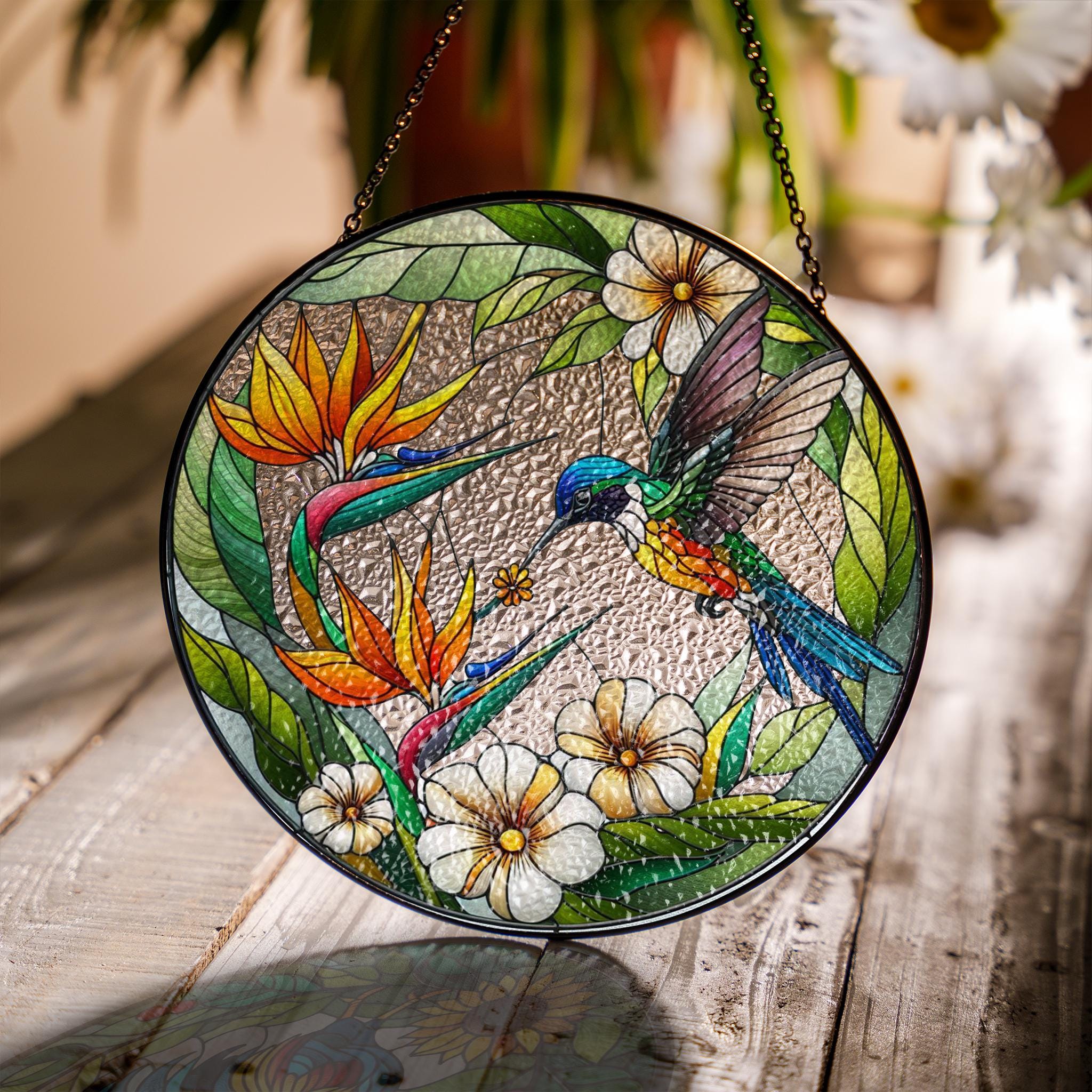 Hummingbird and Paradise flower GLASS Suncatcher Hanging, hummingbird lovers, Window hanging, Suncatcher ornament, MOTHERS DAY gift 2025