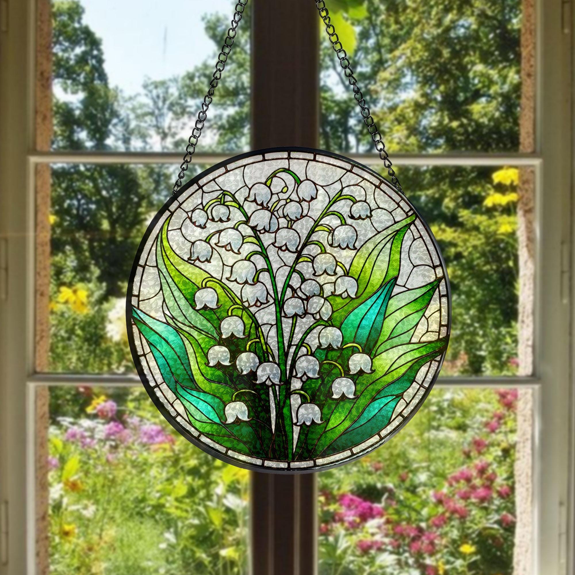 Lily Of Valley Flower Stained Glass Suncatcher -Gift for Women, Sunshine Window Hanging, Indoor Decor, Flowers Window Garden Suncatcher