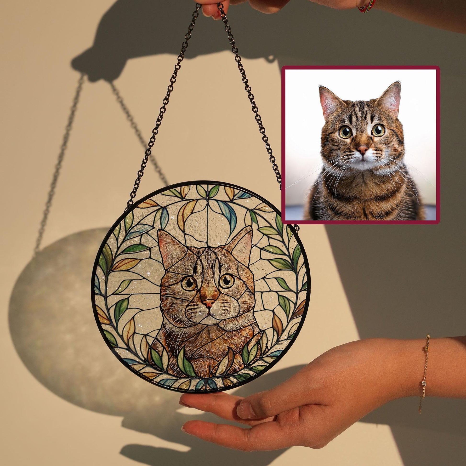 Custom Pet Dog & Cat Portrait Glass Suncatcher, Dog Cat Combination Suncatcher, Custom Pet Portrait from Photo, Sympathy Gifts, glass Pet