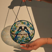 Blue Magpie on branch GLASS Hanging, Bird Lover Decor, Bird Nerd, Home Decor, Bird Suncatcher Decor, Blue Magpie Decor