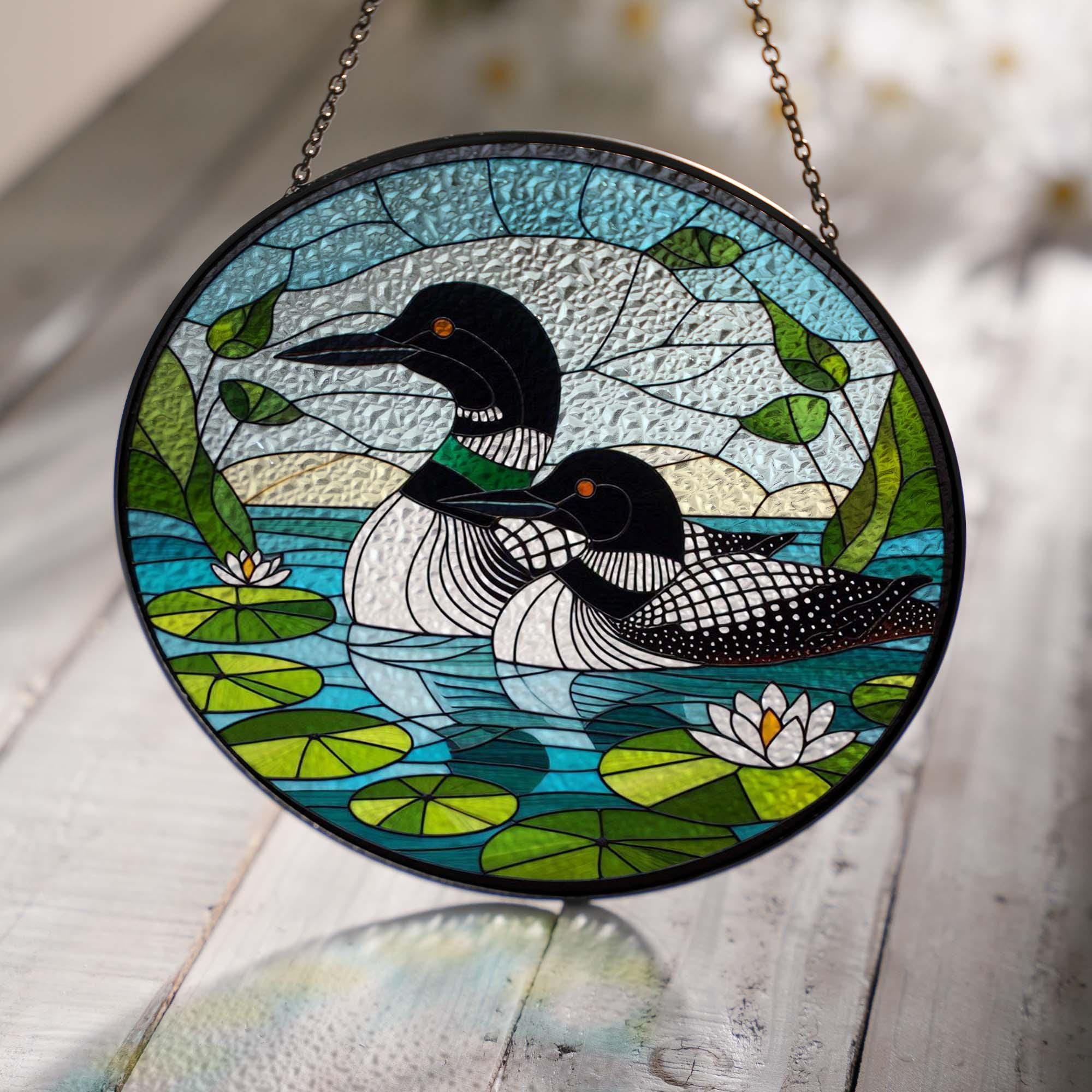 Loon bird couple GLASS Hanging, Bird Lover Decor, Bird Nerd, Home Decor, Loon bird Decor, Bird glass hanging, Mother's day gift 2025