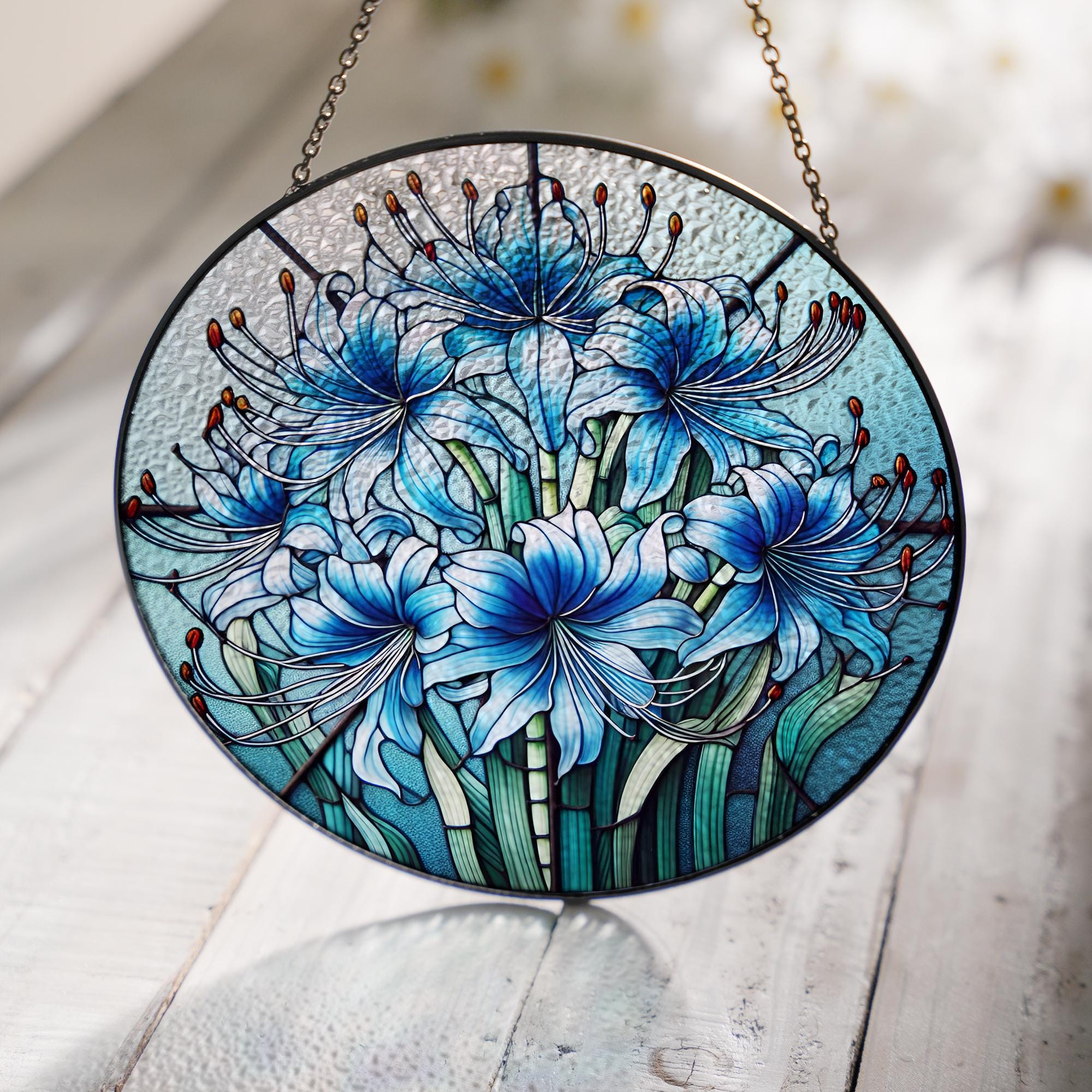 Blue Spider Lily GLASS, Spider Lily Flower Decor, Flower Suncatcher, Flower Lover Gift, Yard Decor, WIndow Wall Art, Gift For Mom