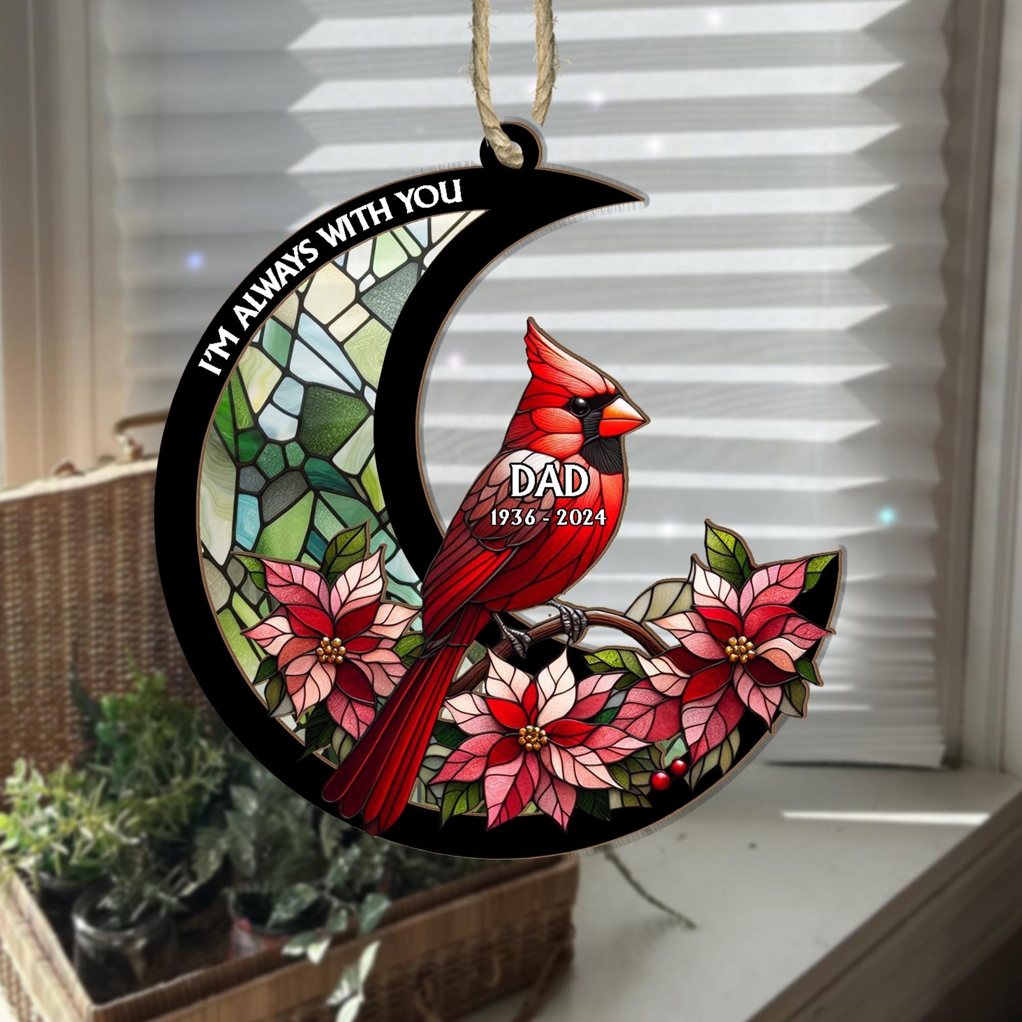 Personalized Memorial Suncatcher Ornament, custom photo, Cardinal suncatcher, In loving memory, sympathy gift, Cardinal lovers