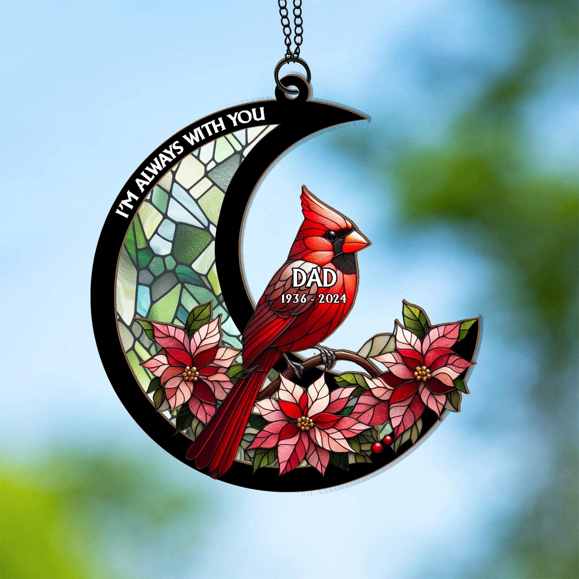 Personalized Memorial Suncatcher Ornament, custom photo, Cardinal suncatcher, In loving memory, sympathy gift, Cardinal lovers