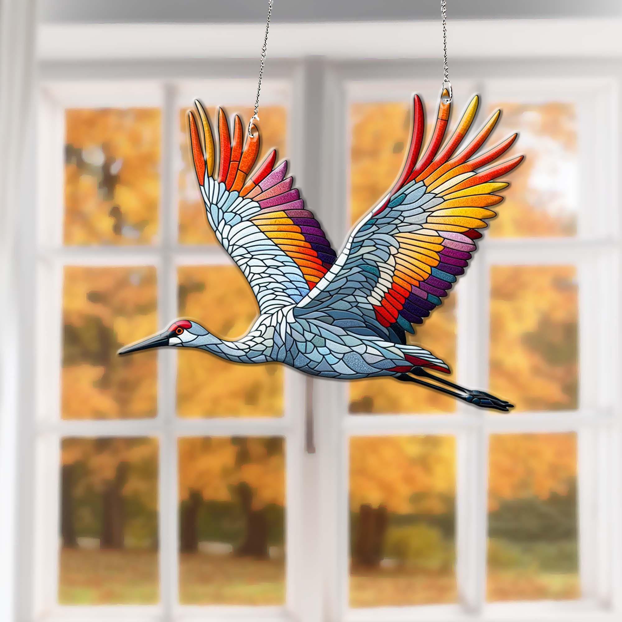 Flying Sandhill crane Acrylic Window Hanging, Bird lovers gift, Bird Nerds, Bird watching gift, Not Suncatcher, sandhill crande decor