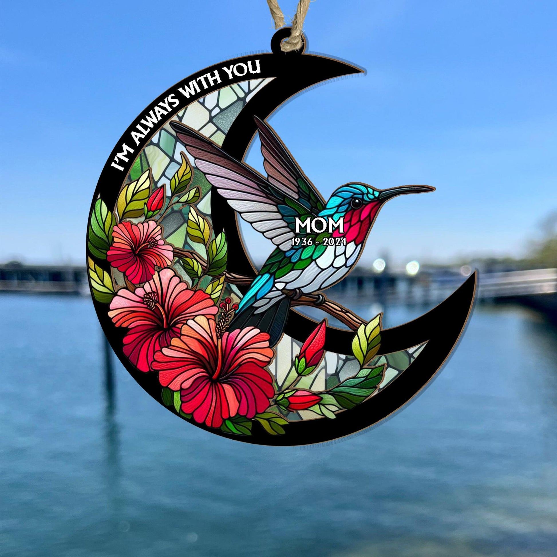 Personalized Memorial Suncatcher Ornament, Hummingbird suncatcher, In loving memory, sympathy gift, I'm always with you, hummingbird lover