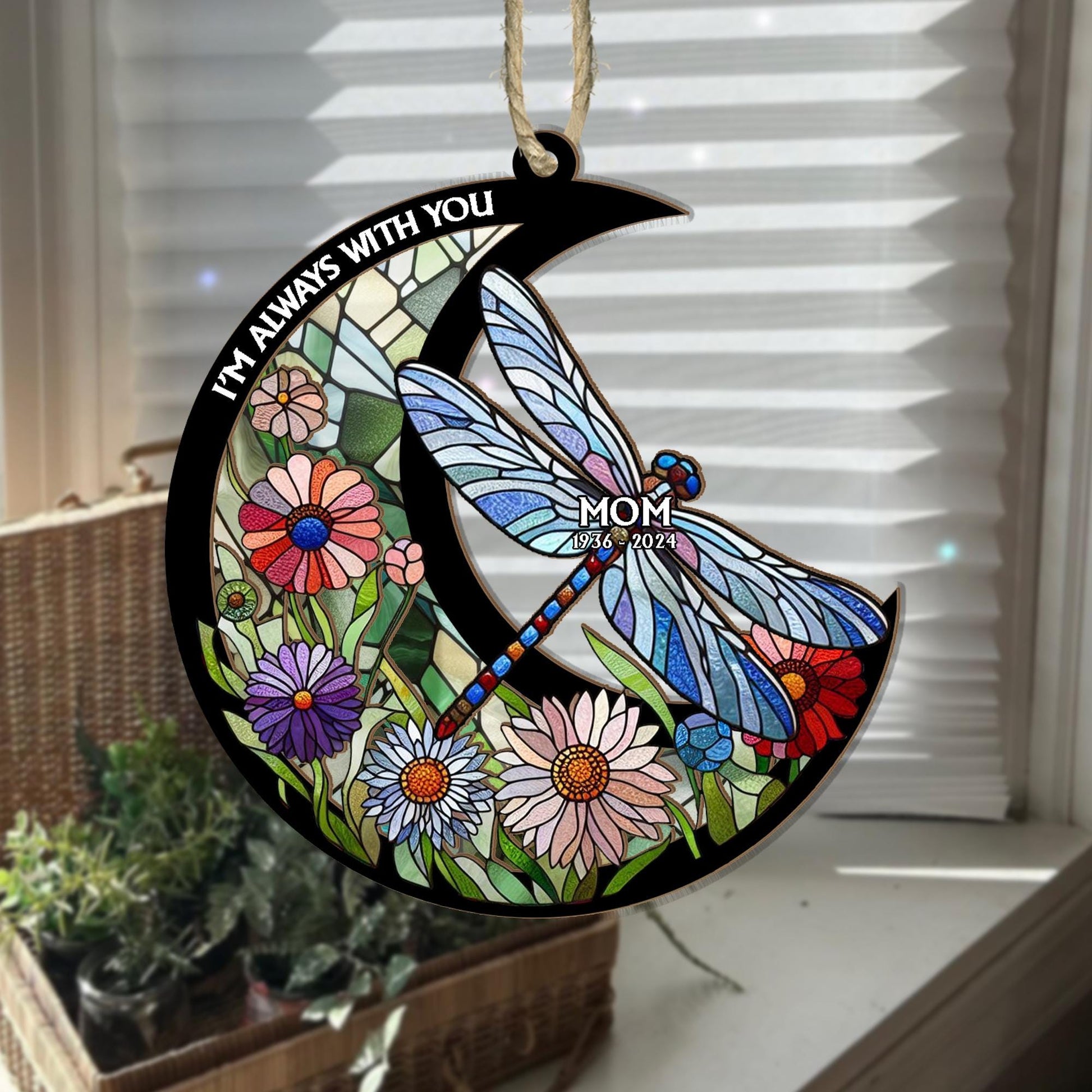 Personalized Memorial Suncatcher Ornament, Dragonfly suncatcher, In loving memory, sympathy gift, I'm always with you, dragonfly lover