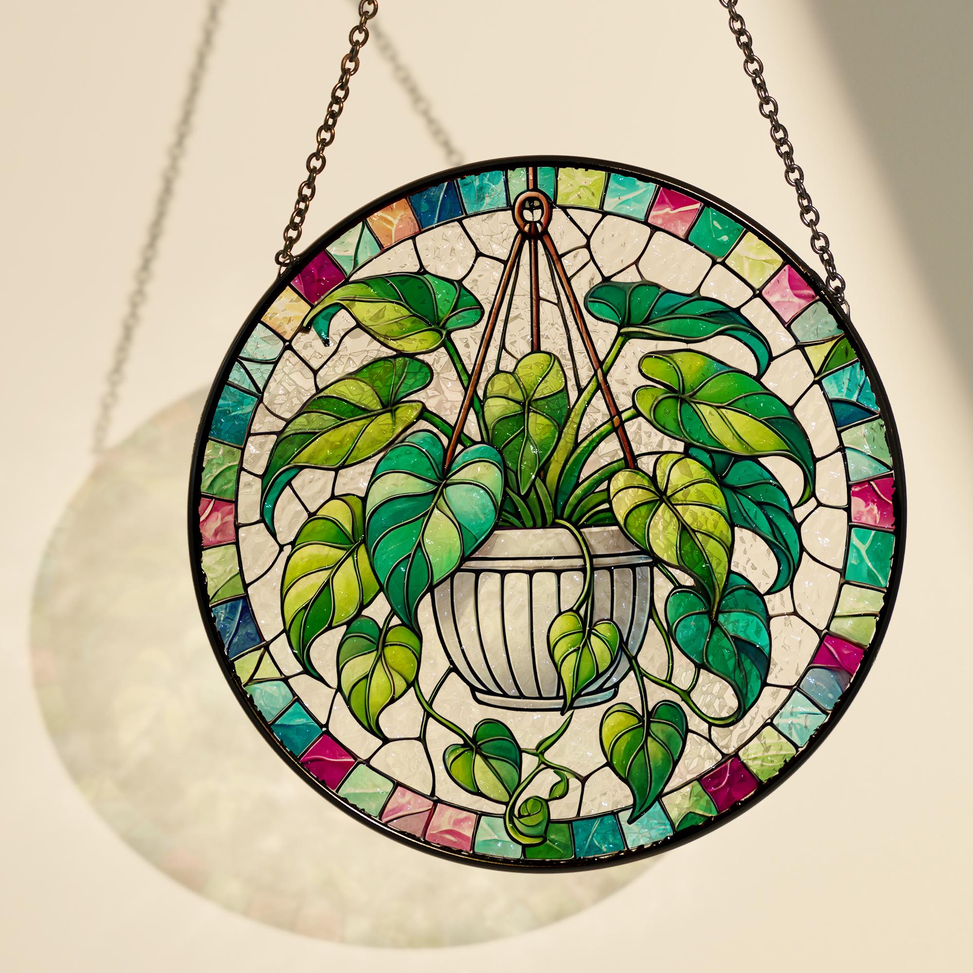 Philodendron Plant GLASS Decor, Plant Lover Decor, Housewarming Gift, Plant Suncatcher, Plant Lady Decor, Plant Gift, Yard Decor