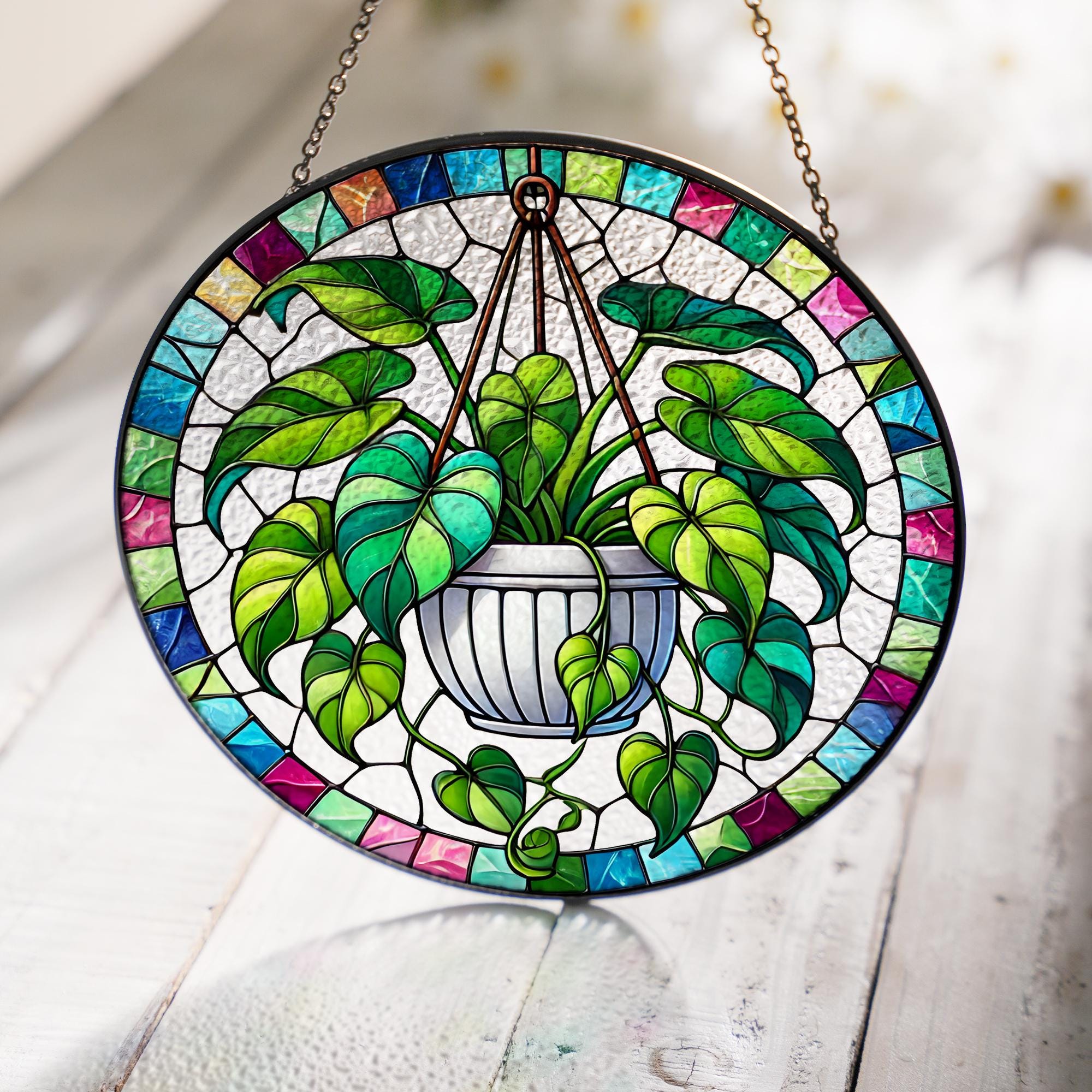 Philodendron Plant GLASS Decor, Plant Lover Decor, Housewarming Gift, Plant Suncatcher, Plant Lady Decor, Plant Gift, Yard Decor