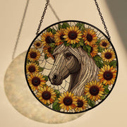 Horse among sunflowers GLASS suncatcher Hanging, Horse Window hanging, farm house sign, Suncatcher ornament, Housewarming gift