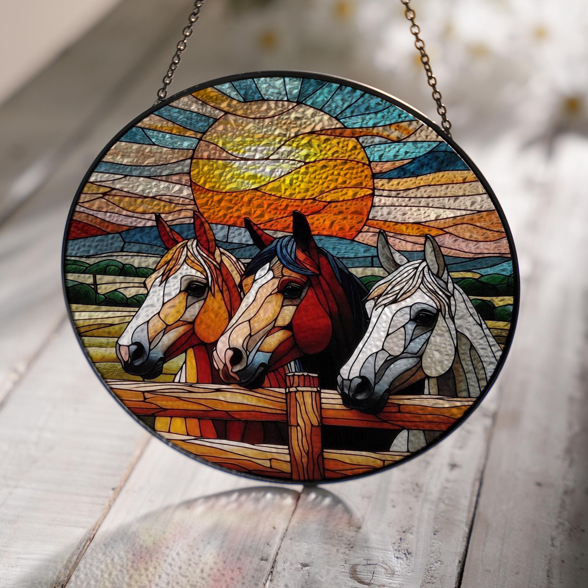 3 Horse Peeking GLASS Suncatcher Hanging,Horse lovers, Window hanging, farm house decor, Farm sign, Farm animal, Funny horse