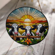 3 Cows Peeking GLASS Suncatcher Hanging,cow lovers, Window hanging, farm house decor, Farm sign, Farm animal, Funny cow