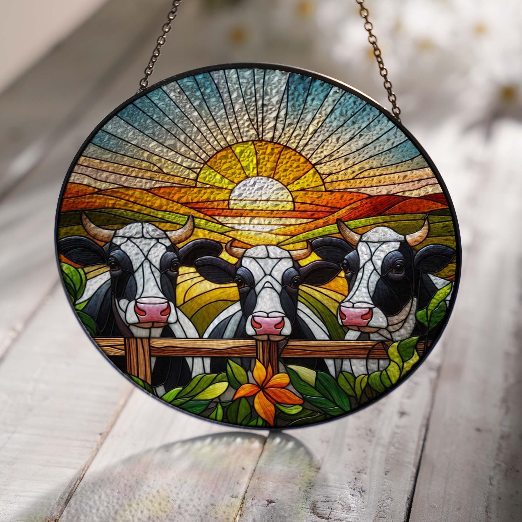 3 Cows Peeking GLASS Suncatcher Hanging,cow lovers, Window hanging, farm house decor, Farm sign, Farm animal, Funny cow