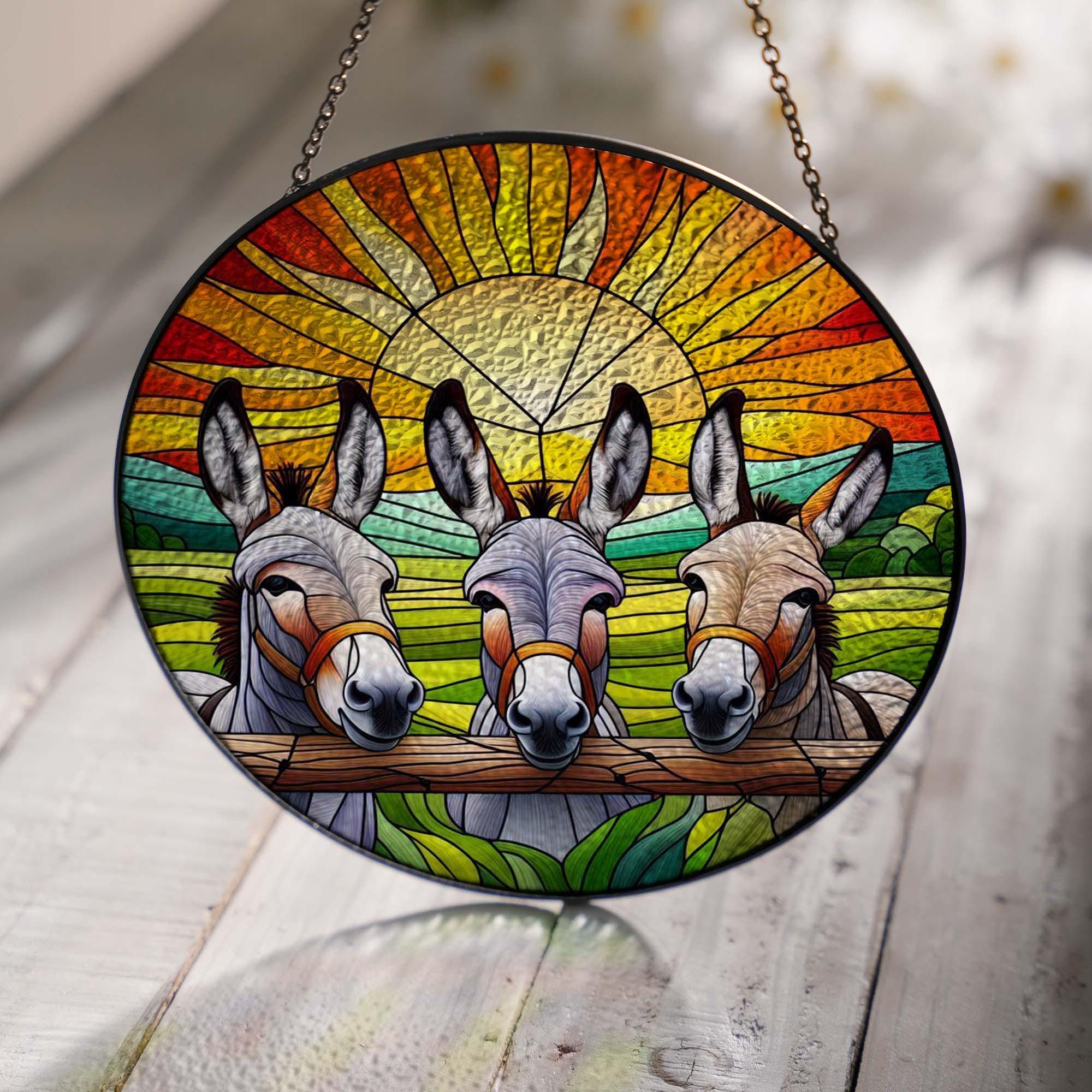 3 Donkey Peeking GLASS Suncatcher Hanging,donkey lovers, Window hanging, farm house decor, Farm sign, Farm animal, Funny donkey