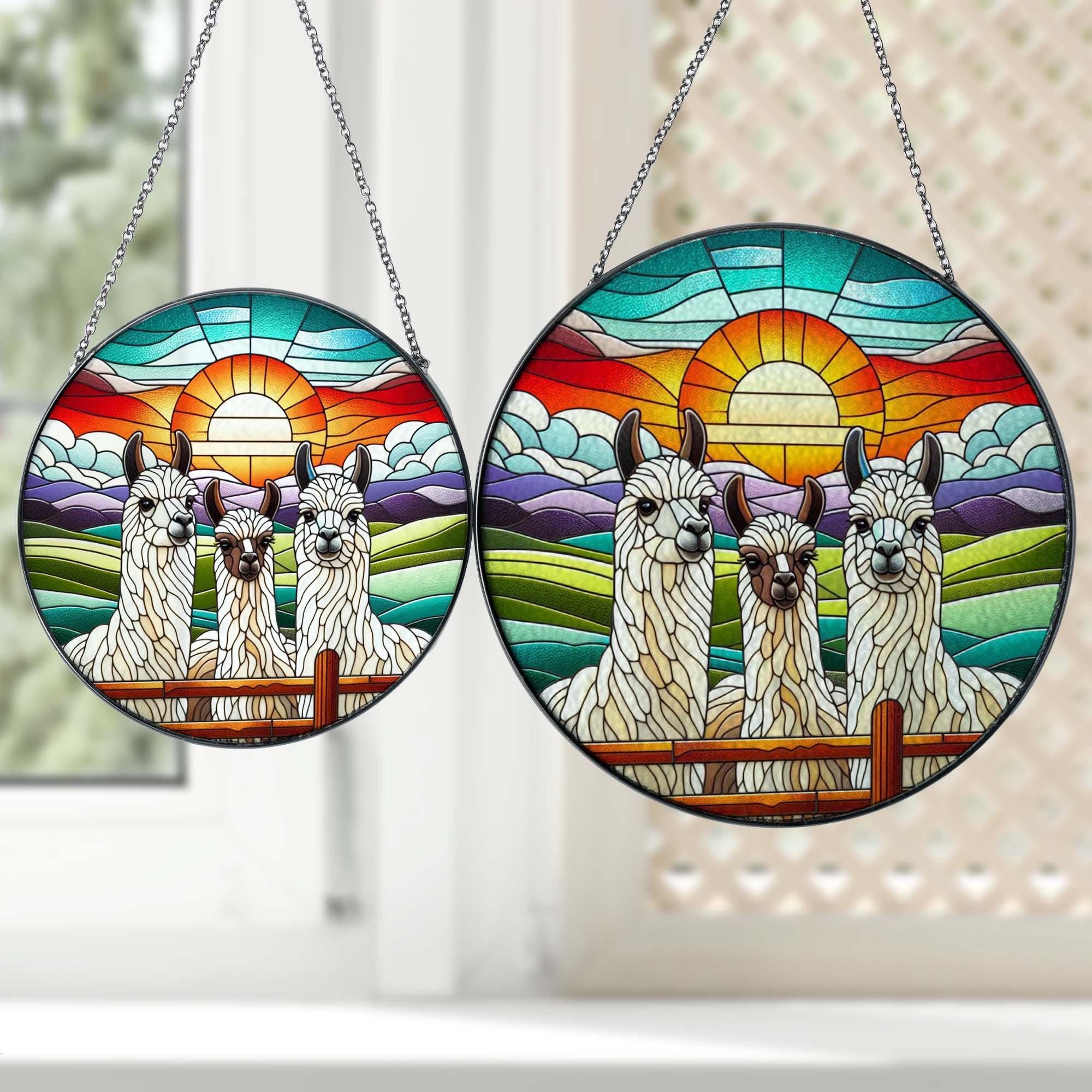 3 Llama Peeking GLASS Suncatcher Hanging,llama lovers, Window hanging, farm house decor, Farm sign, Farm animal, Funny llama