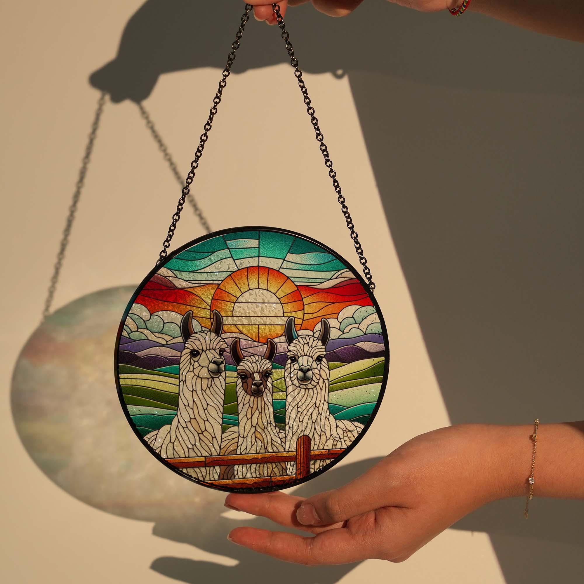 3 Llama Peeking GLASS Suncatcher Hanging,llama lovers, Window hanging, farm house decor, Farm sign, Farm animal, Funny llama