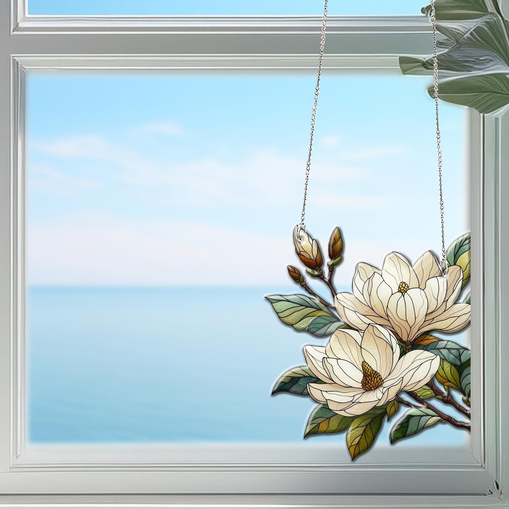 White Magnolia Acrylic window hanging, Magnolia White Flower Art Decoration, Mother's Day Gift, Gift For Mom,Mama Gift