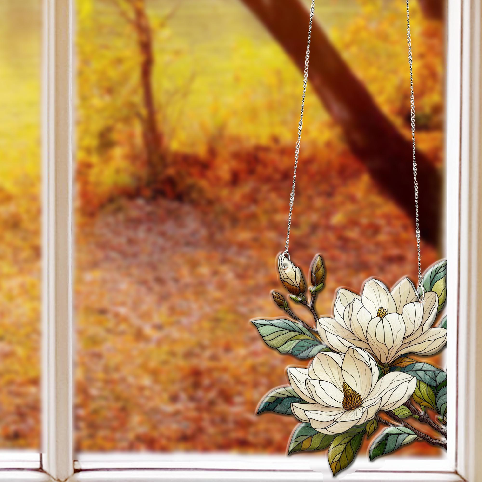 White Magnolia Acrylic window hanging, Magnolia White Flower Art Decoration, Mother's Day Gift, Gift For Mom,Mama Gift