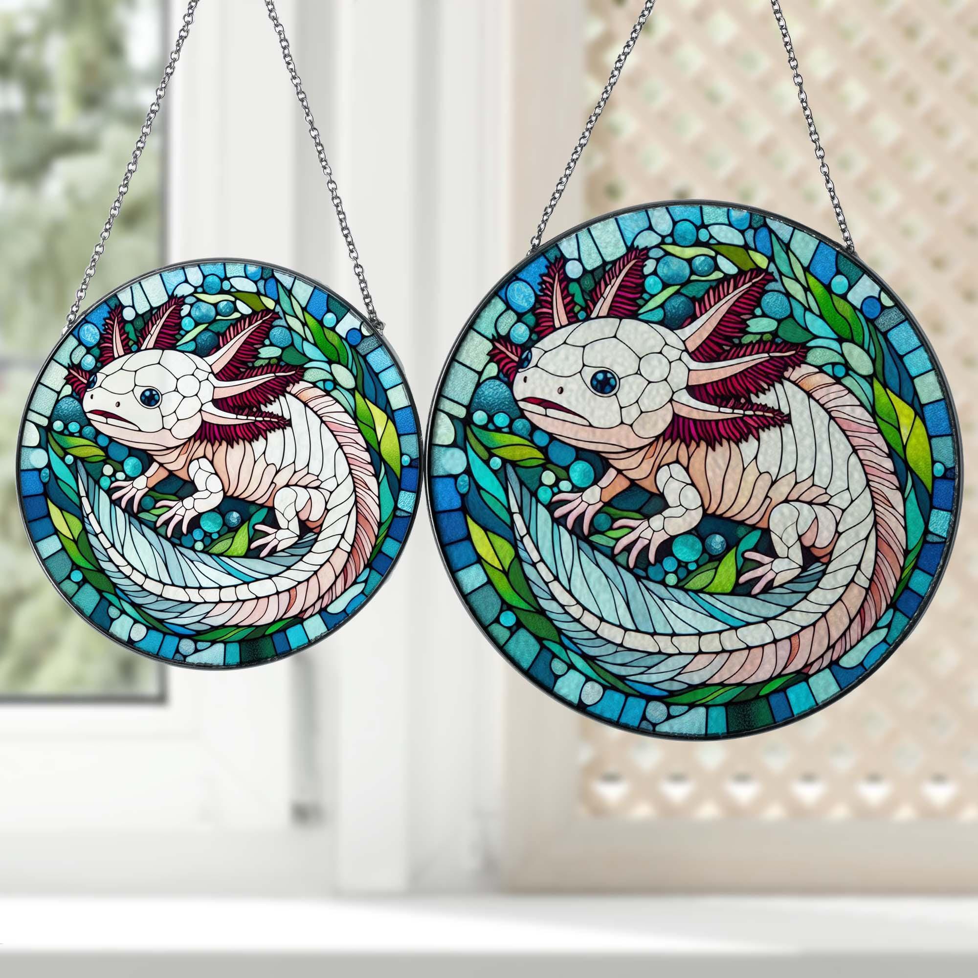 Axolotl GLASS Window hanging, Axolotl Decor, Axolotl Mom Decor, Axolotl Lover Gift, Gift For Axolotl Mom, Window hanging, pet owner gift
