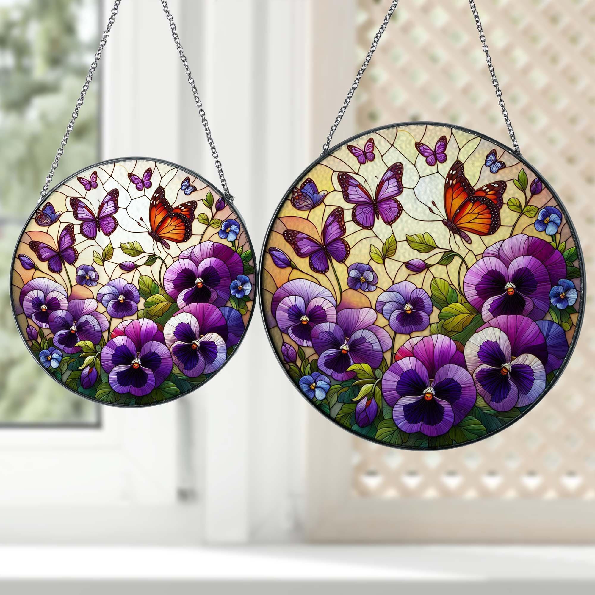Pansy Flower With Butterflies GLASS, Pansy Flower Decor, Flower Suncatcher, Flower Lover Gift, Gift For Mom, Suncatcher Decor,Mom Gift