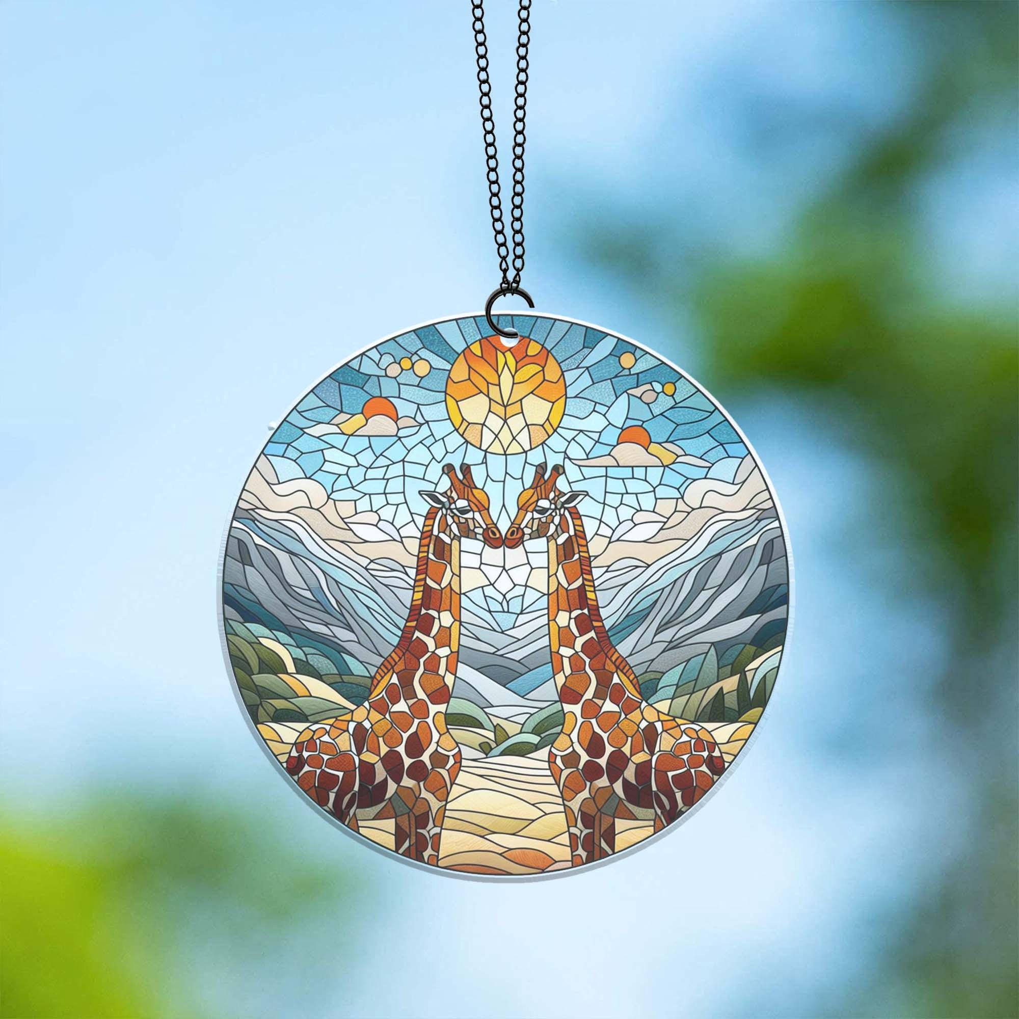 GIRAFFE couple Suncatcher Ornament, Wildlife Home decor, Giraffe lover, couple gift, wedding gift,  NOT glass, Window hanging