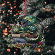 Dragon sleep over bookstack Christmas ornament, Book lovers gift, Librarian gift, Christmas hanging, book  dragon, Book nerd gift