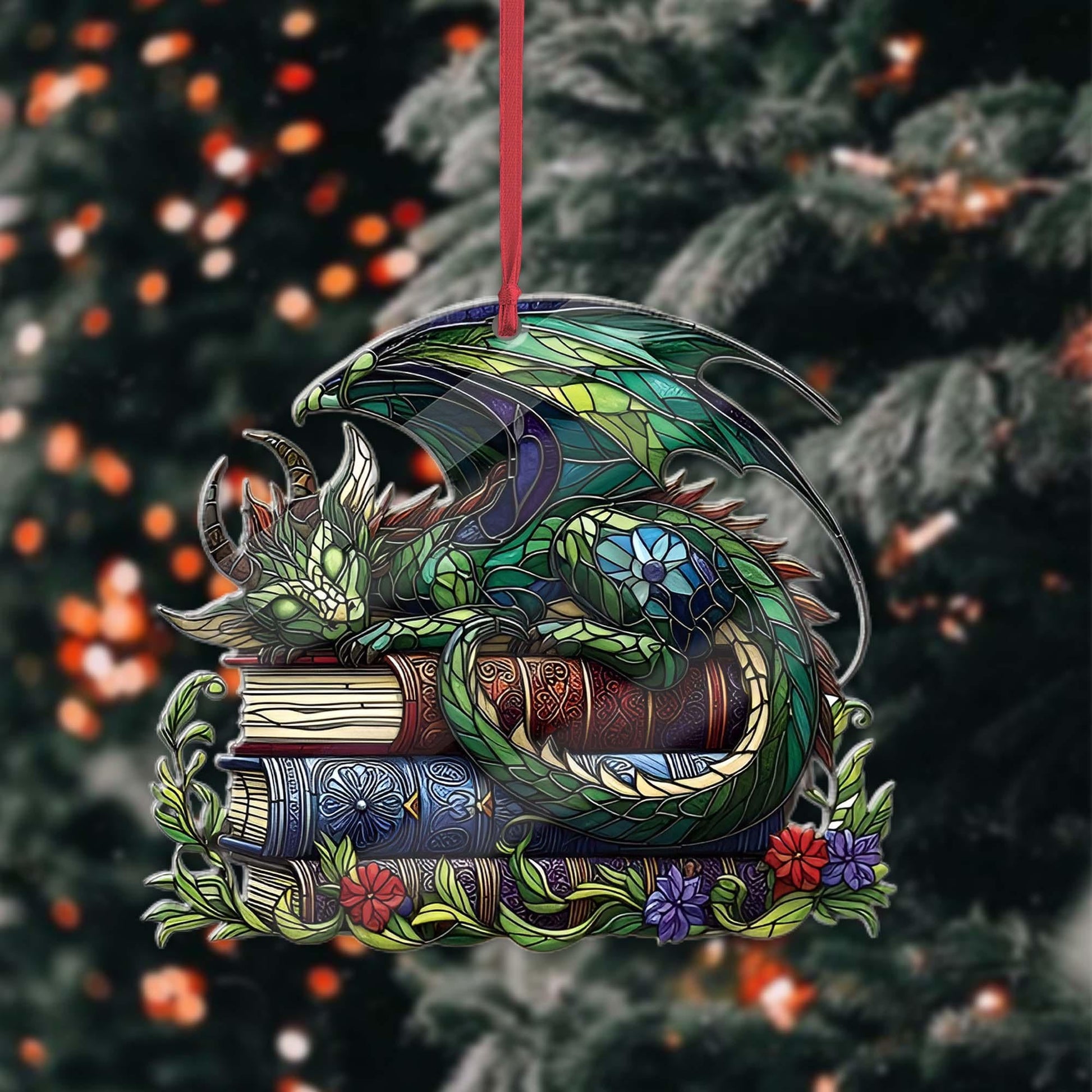Dragon sleep over bookstack Christmas ornament, Book lovers gift, Librarian gift, Christmas hanging, book  dragon, Book nerd gift