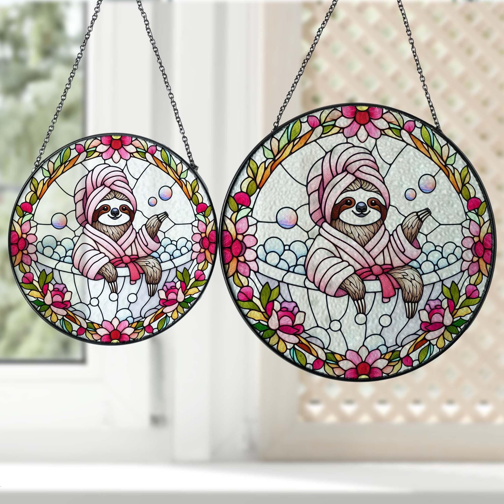 Funny Sloth in bath tub GLASS Suncatcher Hanging, Sloth glass ornament, Bathroom decor, Funny Bathroom decor, Sloth lover gift