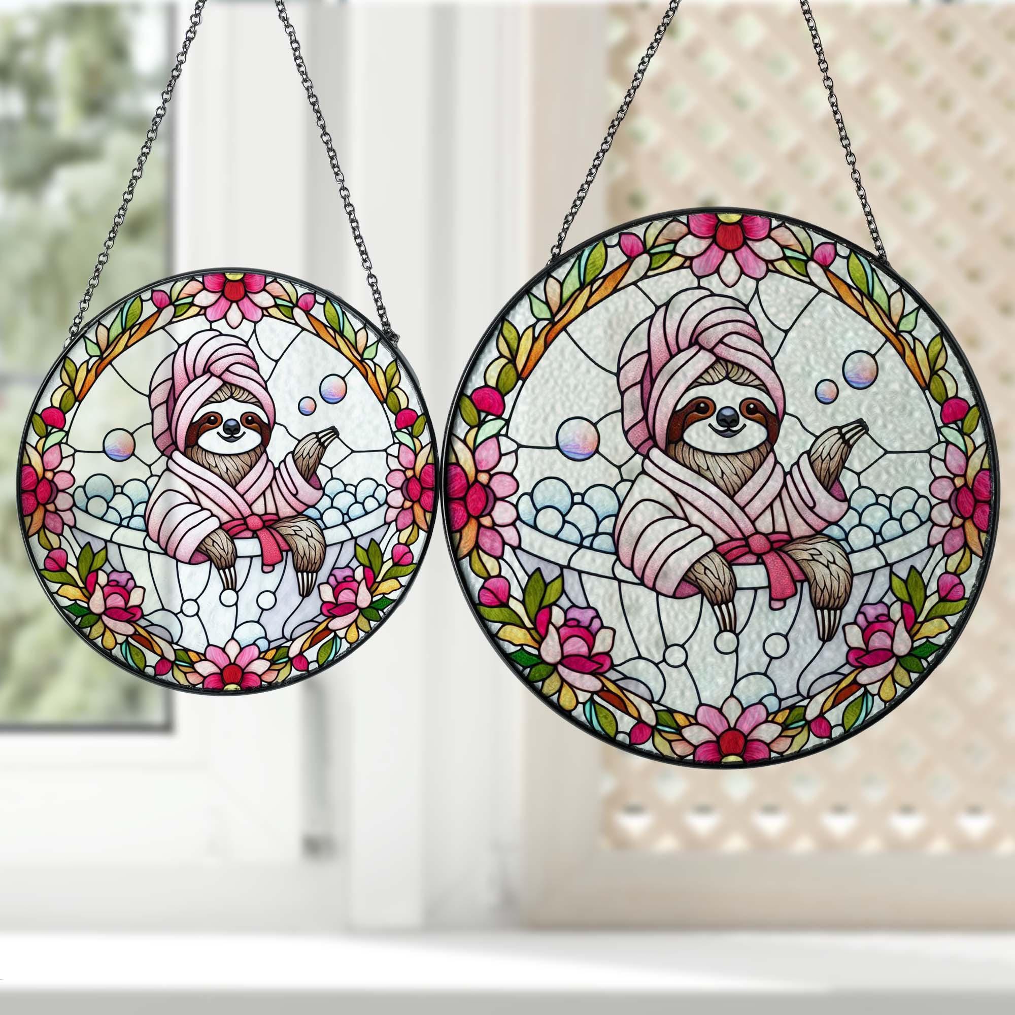 Funny Sloth in bath tub GLASS Suncatcher Hanging, Sloth glass ornament, Bathroom decor, Funny Bathroom decor, Sloth lover gift