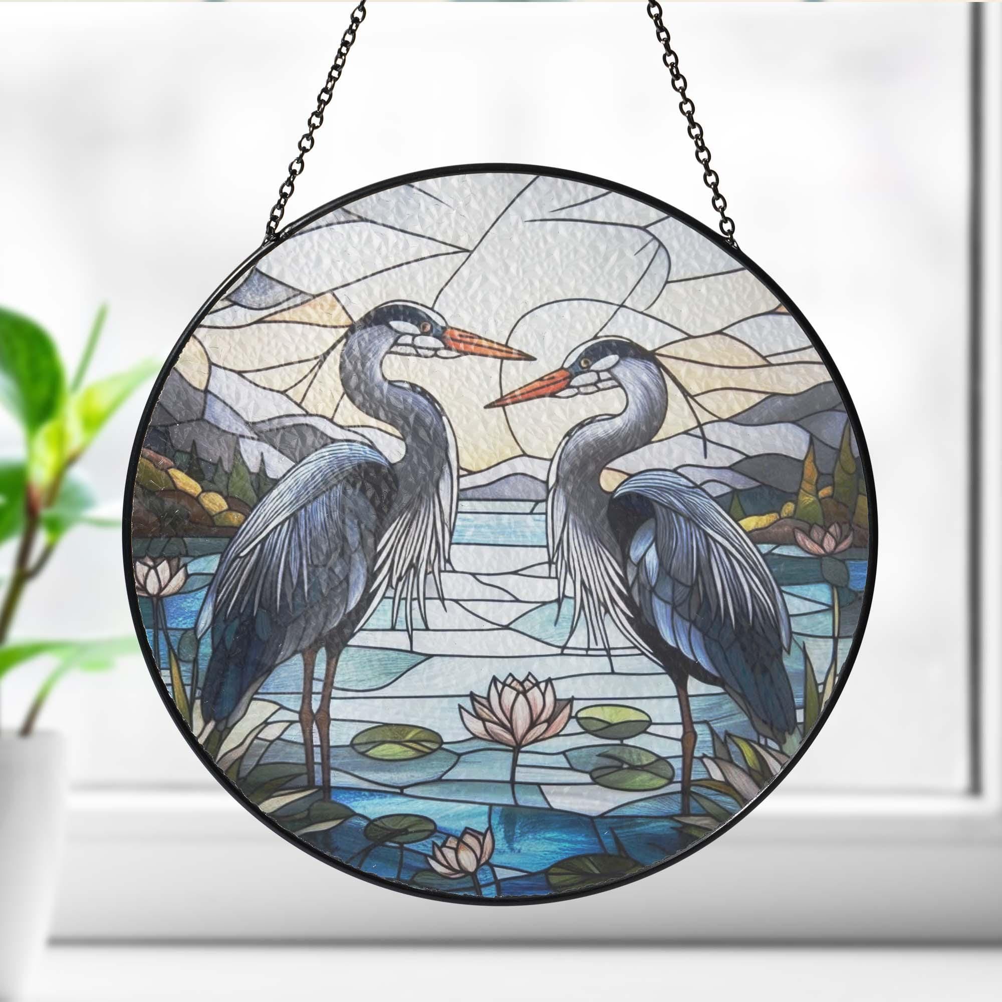 Blue Heron couple  GLASS Suncatcher Hanging, Heron Window hanging, Suncatcher ornament, couple gift, Heron lover, Halloween gift