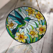Mother's day gift 2025 - Hummingbird and daffodils GLASS Suncatcher Hanging, hummingbird lovers, Window hanging, daffodil lover gift